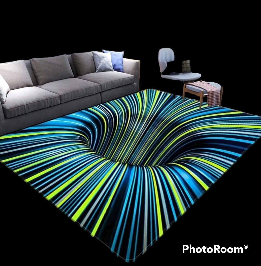 3D Effect Carpet Vortex Optical Illusion Floor Area Rug Abstract Geometric Mat