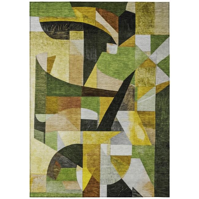 3×5 ft. Green Black Gold & Beige Abstract Washable Transitional Indoor & Outd…