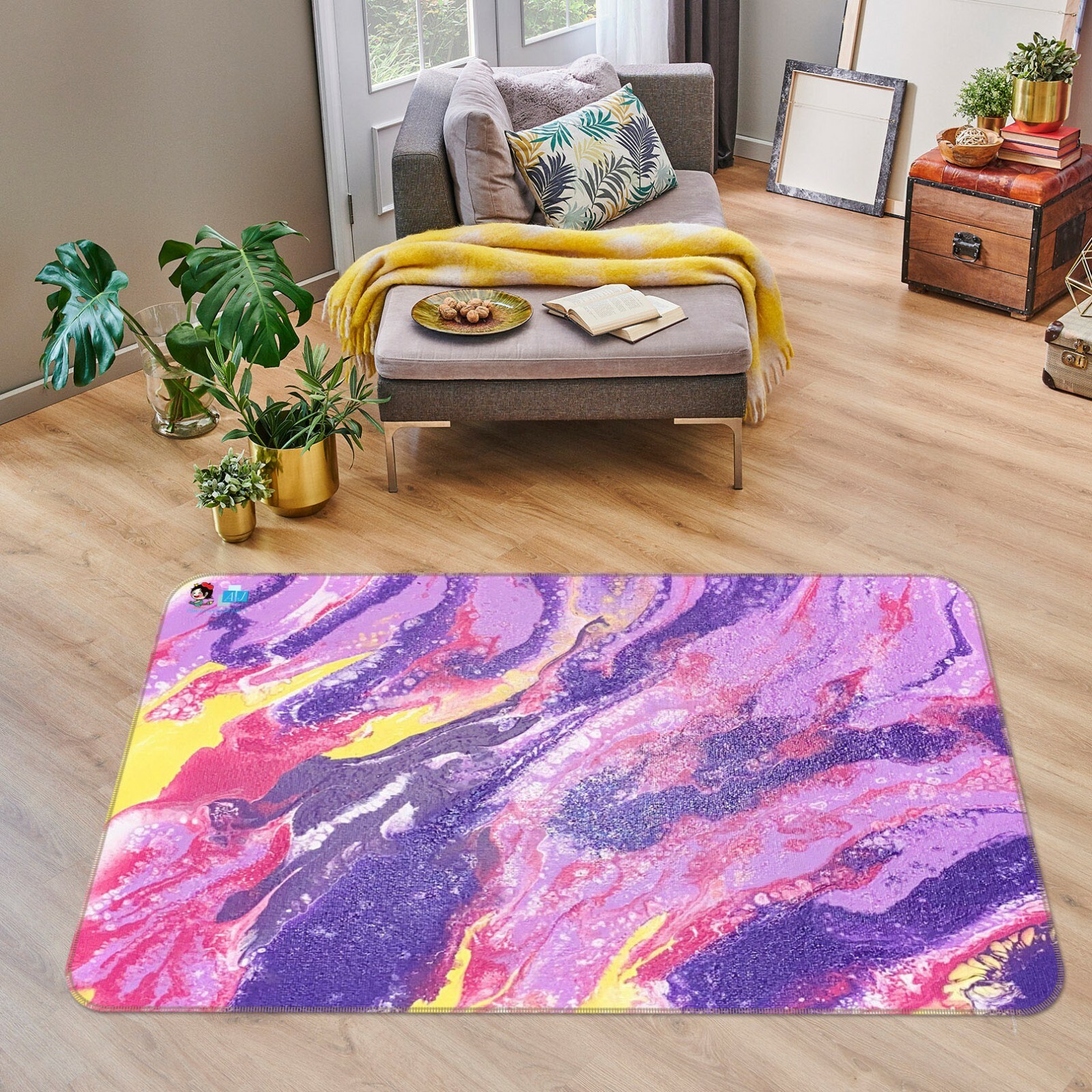 3D Color Watercolor ZHUA01 Game Non Slip Rug Mat Photo Carpet Euphoric Pouring