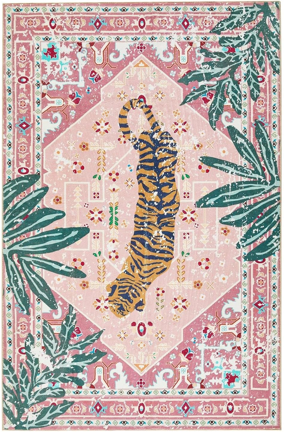 Hippie Rugs, 2X3 Faux Wool Tropical Pink Boho Throw Rugs for Bathroom Kitchen Sm