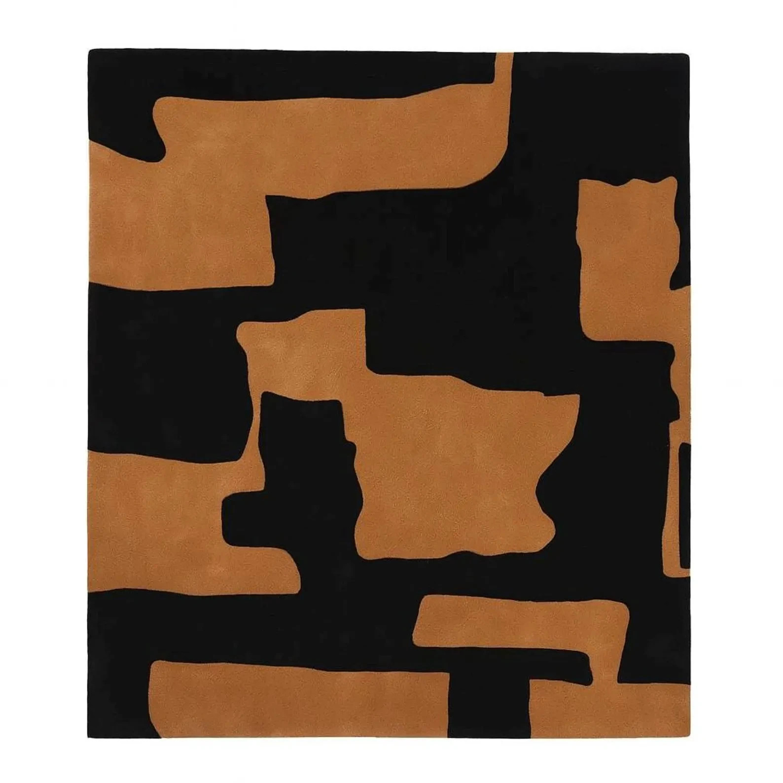 Hand Tufted Abstract Rug Black & Brown Modern Wool Area Carpet for Living Room