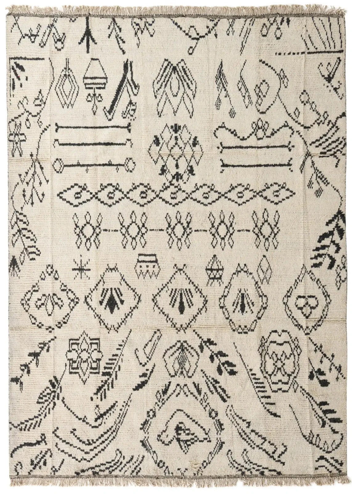 New Luxury Modern Moroccan Wool Rug Color Ivory & Black Handmade Carpet Rug