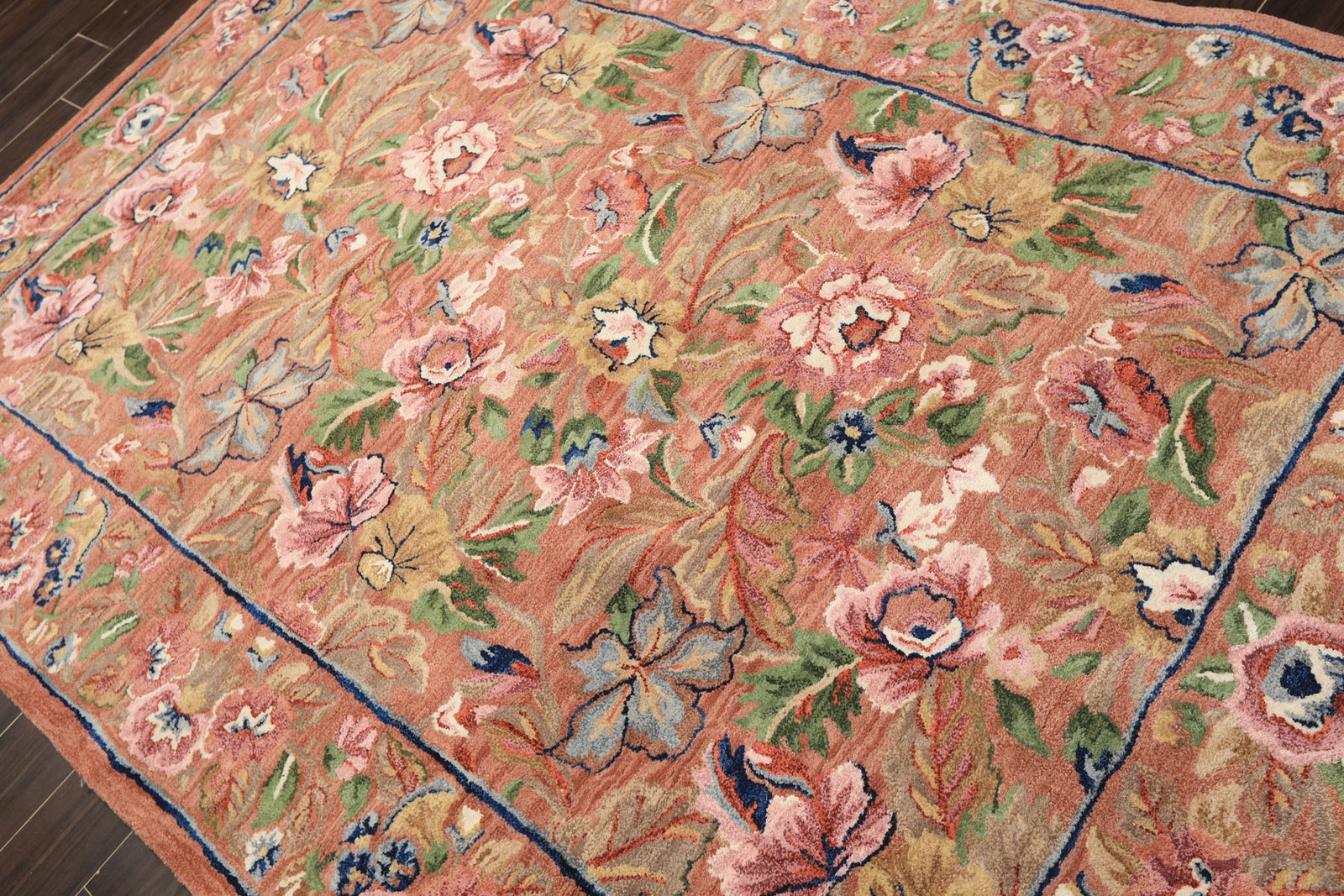 Pande Cameron 5’5”x8’5” Hand Tufted Wool Rust, Blush Floral Plush Pile Rug