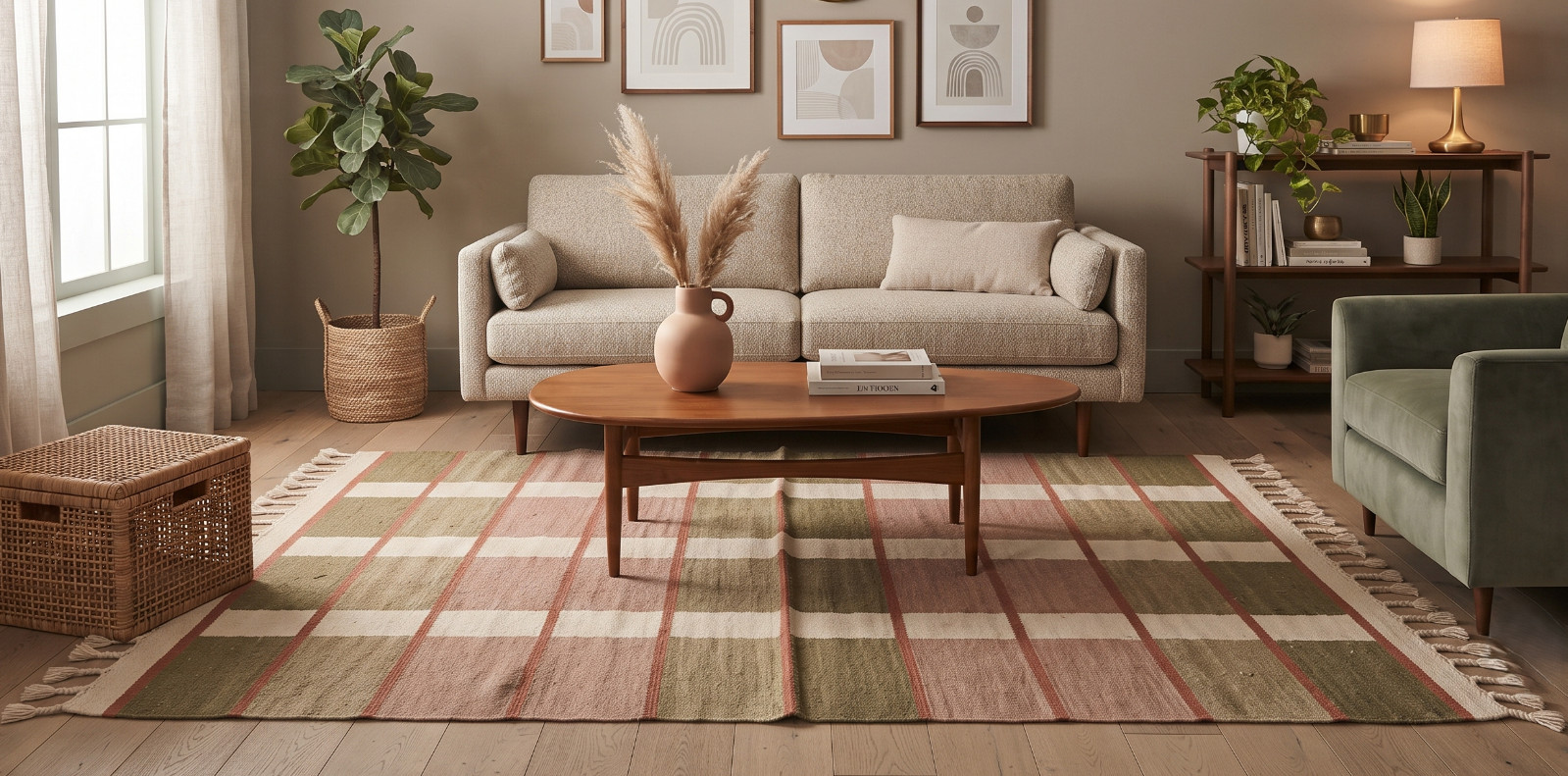 Swedish Vintage Scandinavian Burgundy Brown Striped Minimalist Flat weave Rug