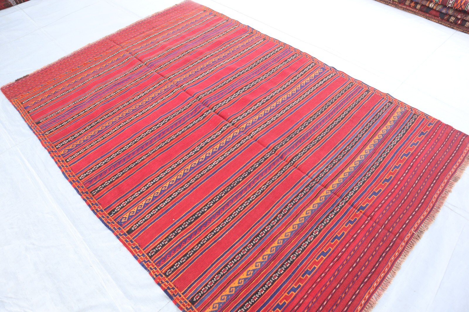 1960s Antique 5’5×7’10 ft Sumak Rug, Handwoven Rug, Oriental Striped Bedroom Rug