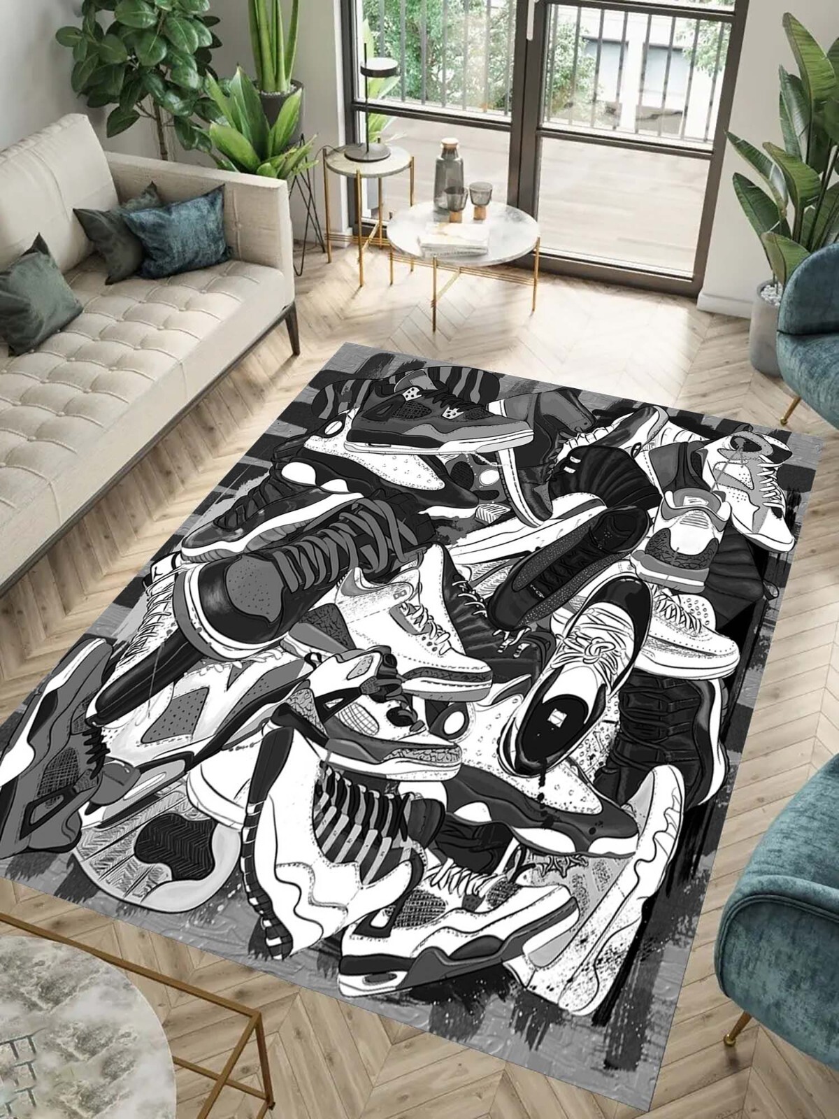 Sneakers Shoes Rug, Different Sneakers Shoes Mat, Dark Color Rug, Cool Shoes Rug