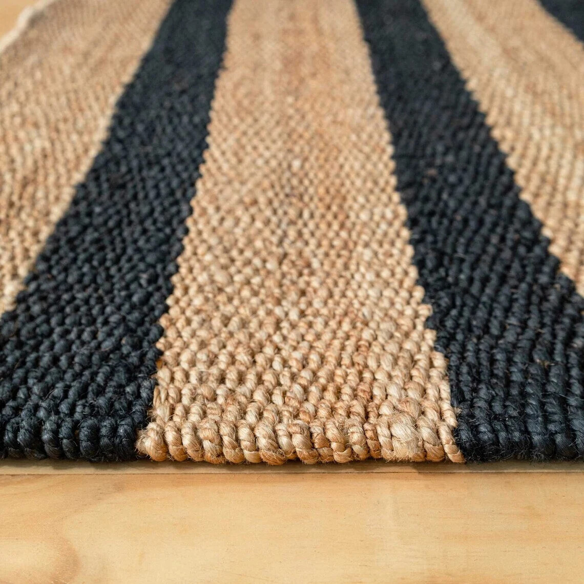 Natural Jute Black Stripe Living Area Rug Large Sisal Bedroom Dining Room Mat Ha