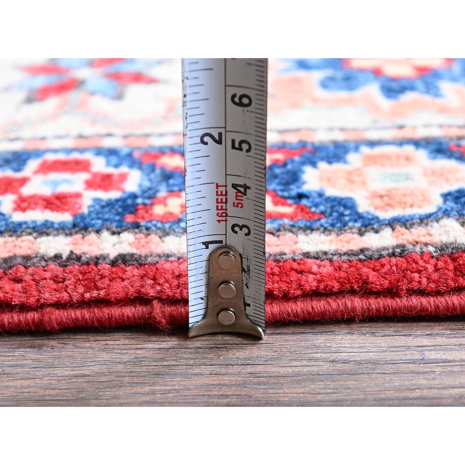 4’10″x7′ Red Kazak Geometric Design Hand Knotted Pure Wool Oriental Rug R330
