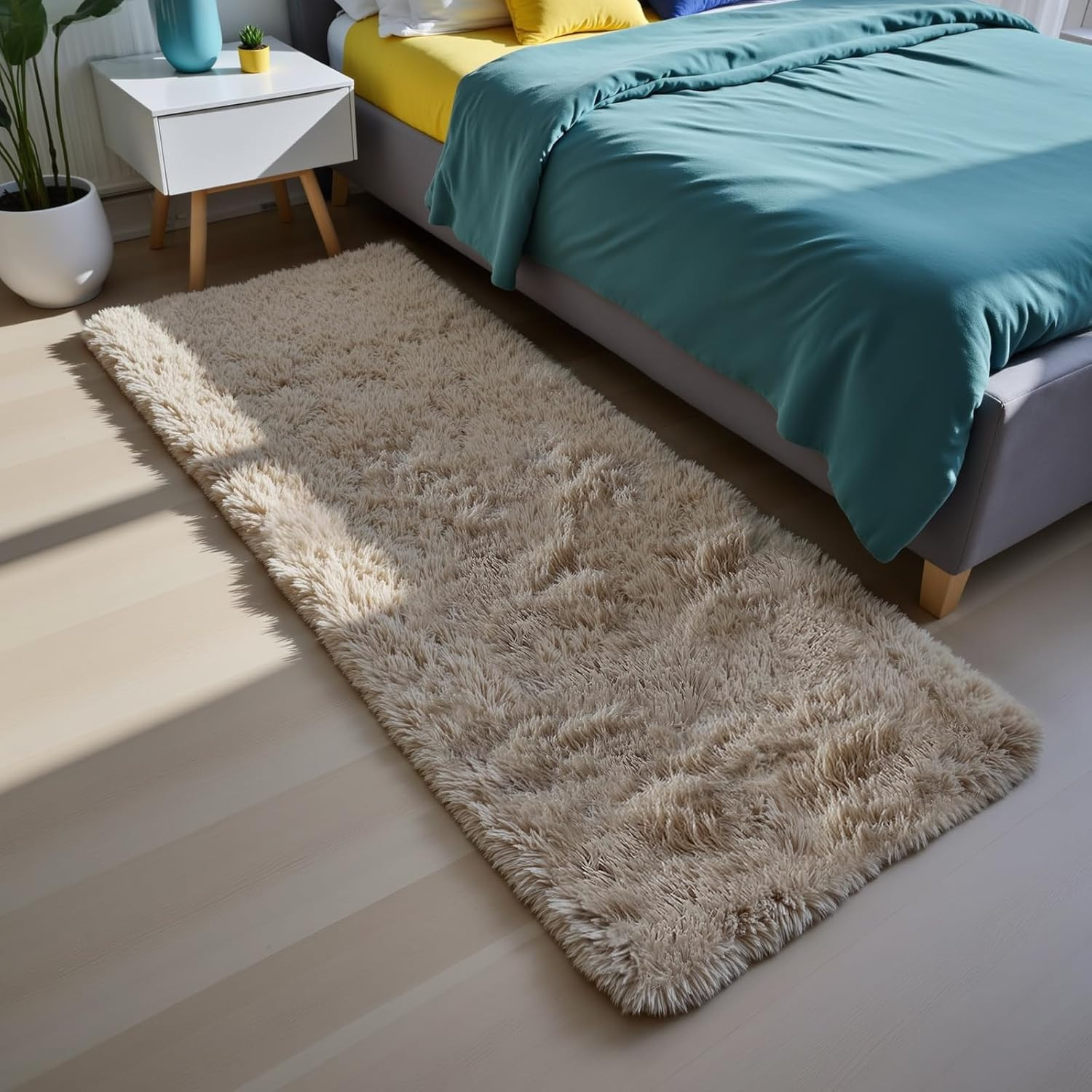 Fluffy Rug Shaggy Area Rug, Beige 2×4 Area Rugs for Bedroom, Small Bedside Rug,
