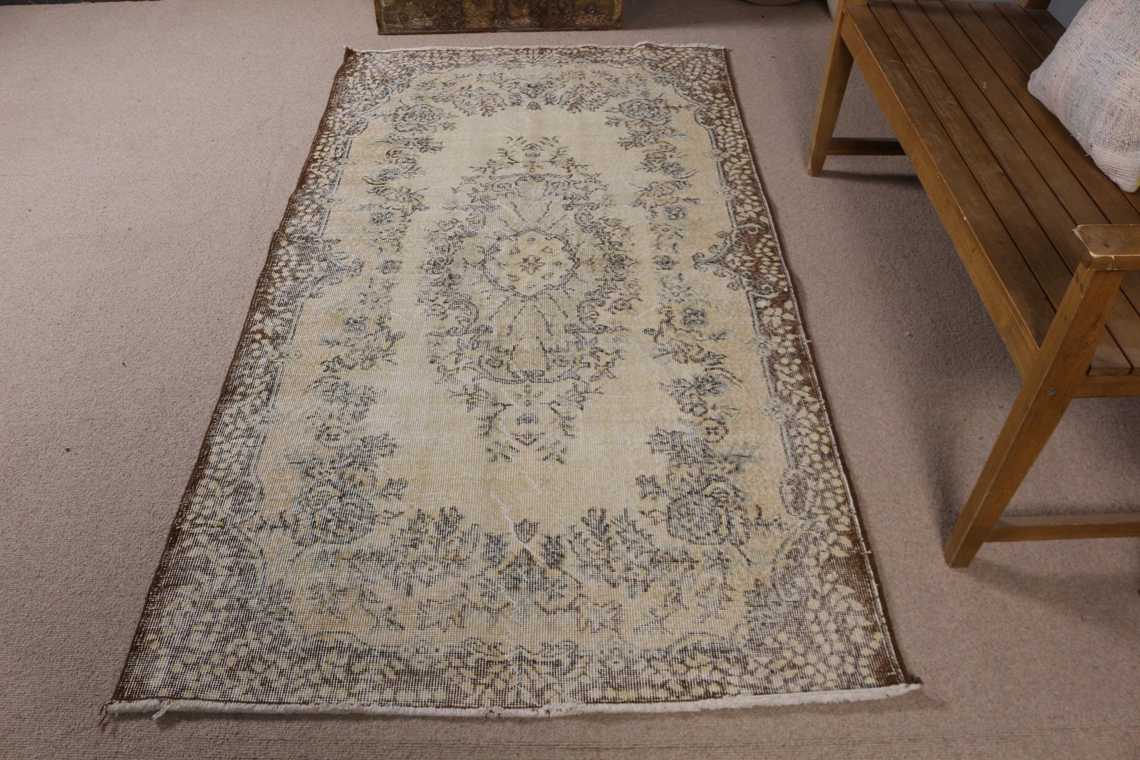 Vintage Rug, Area 3,9×7,1 ft Turkish Rug, Brown Gray Camouflage Wool Rug
