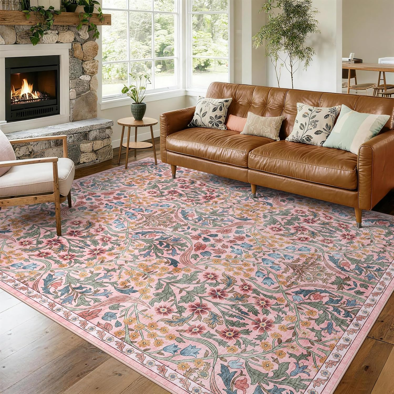 8X10 Washable Area Rug for Living Room, Floral Non-Slip Non-Shedding & Easy Care