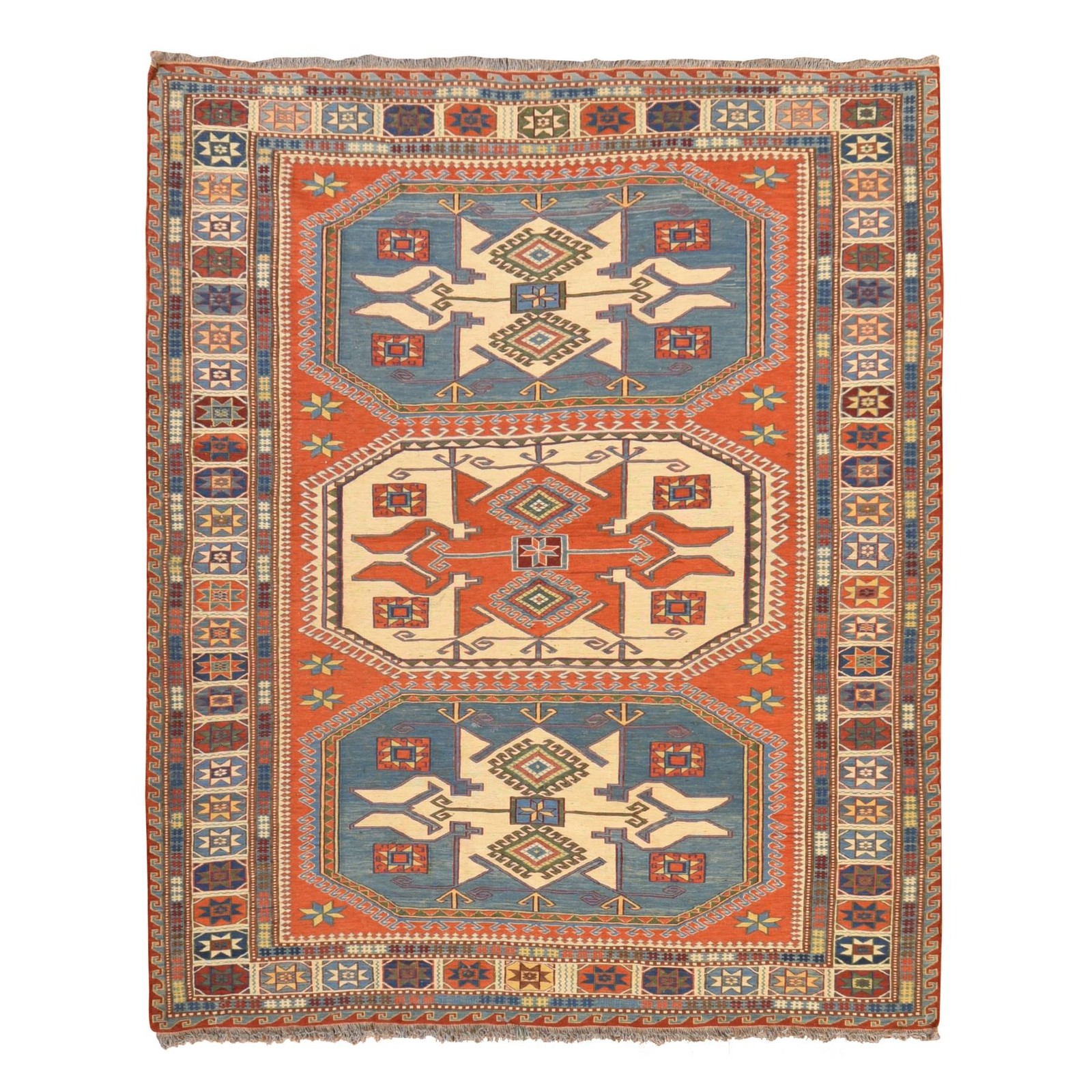 5’7″x7′ Orange Vintage Soumak 100% Wool Hand Woven Flat Weave Oriental Rug 78600
