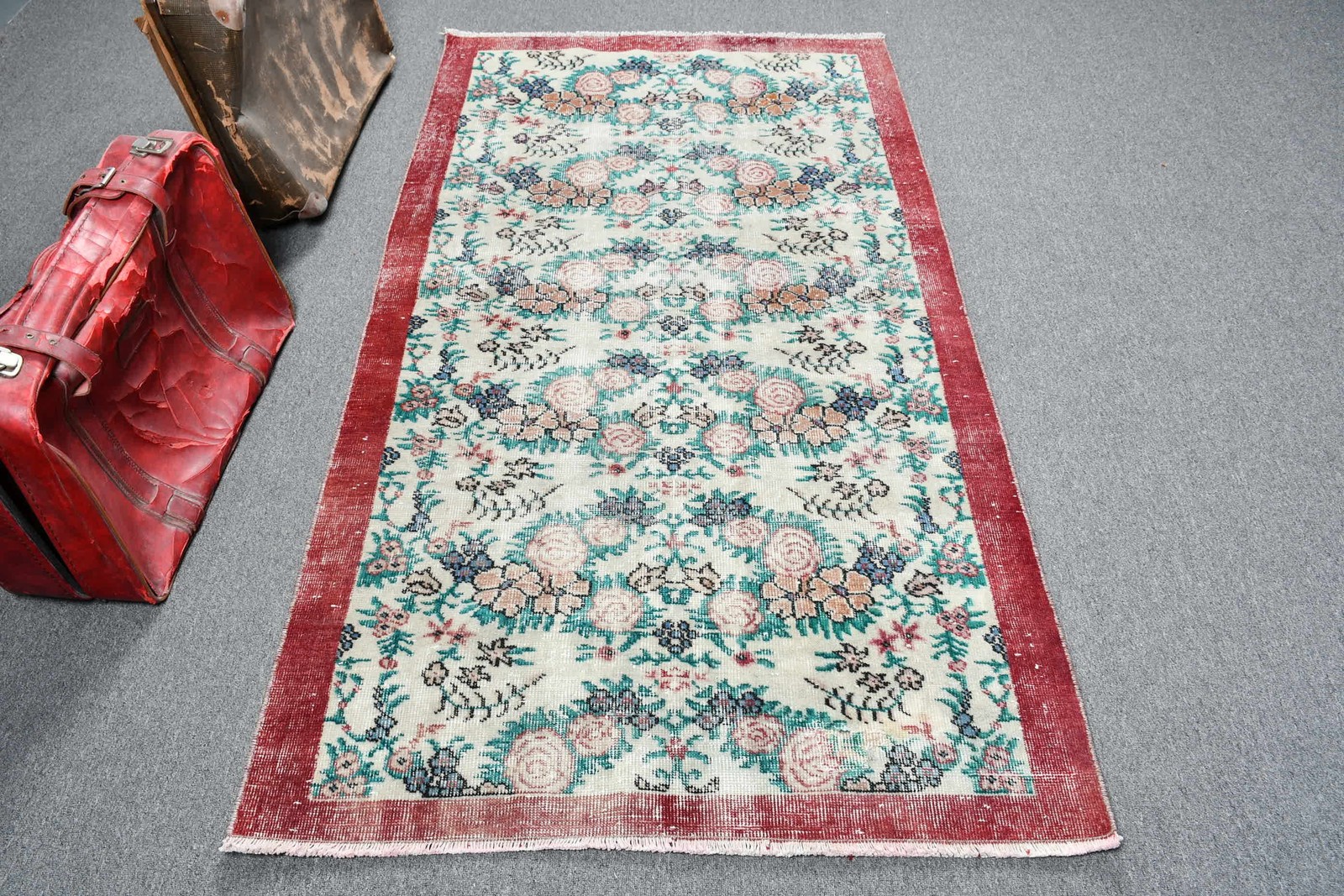 Turkish Vintage Rug, 3,7×6,6 ft Rug, Red Southwestern Wool Rug
