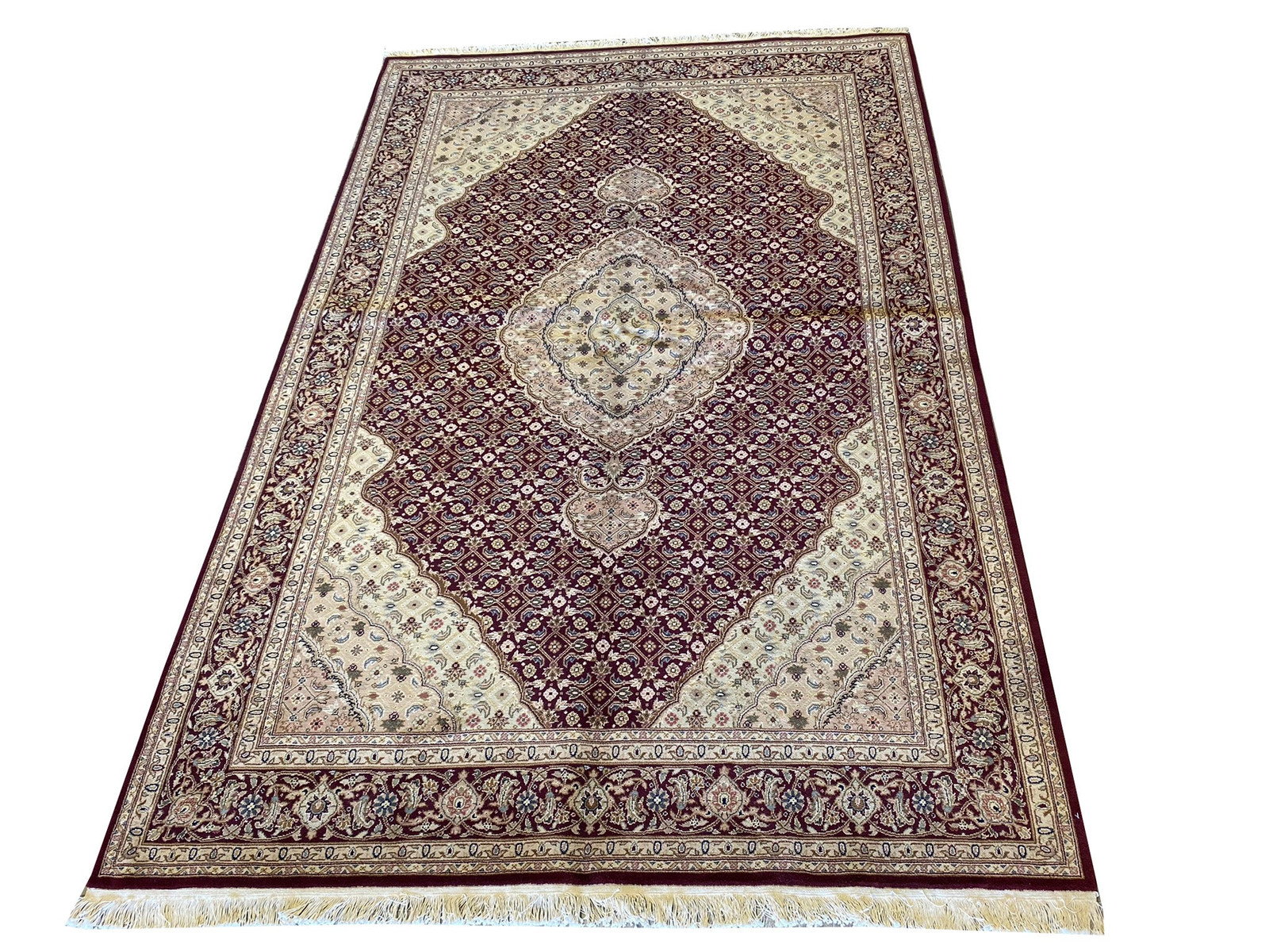 5.9 x 8.9 Fine Wool and Silk Tabriiz Mahii Rug Handmade #F-6626