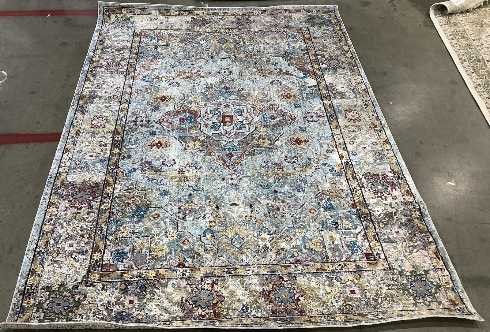 BEIGE / BLUE 5′-1″ x 7′-3″ Back Stain Rug, Reduced Price 1172683356 ARA183E-5