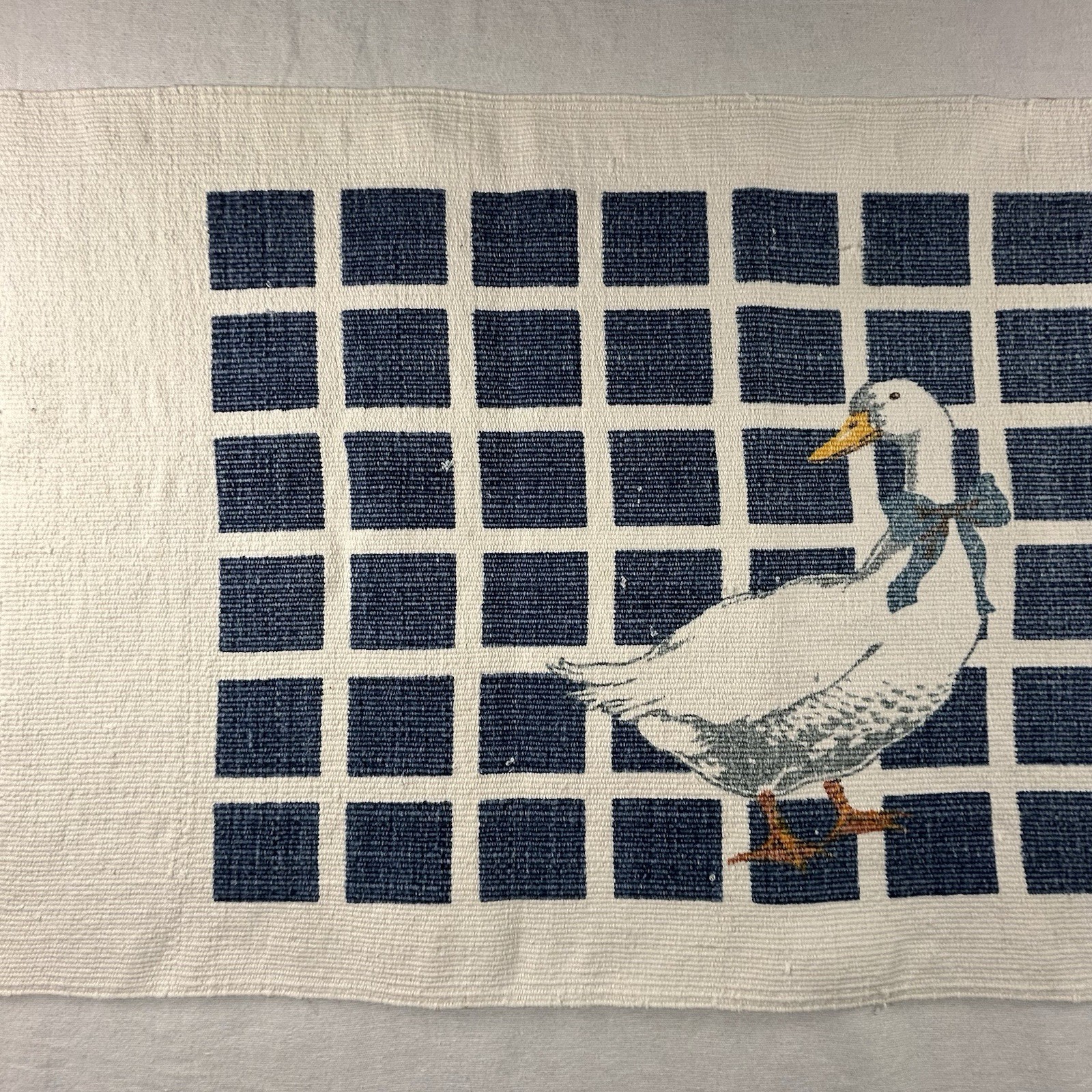 VTG Gordon Fraser Country Ducks Goose Woven Cotton Linen Rug Runner 36”x 21”