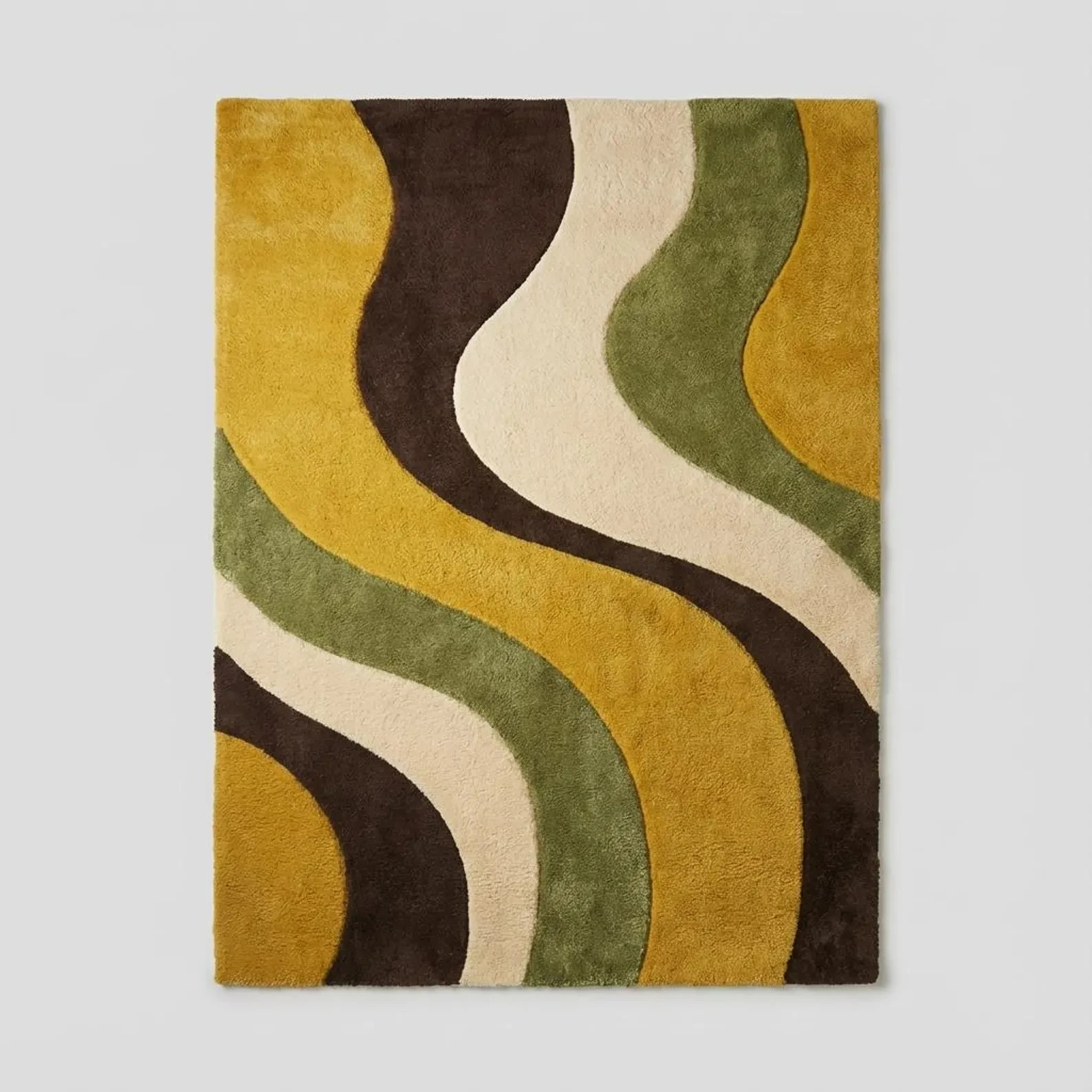 Retro Wavy Area Rug, hand tufted Multicolor Mid Century Modern Abstract Wool Rug
