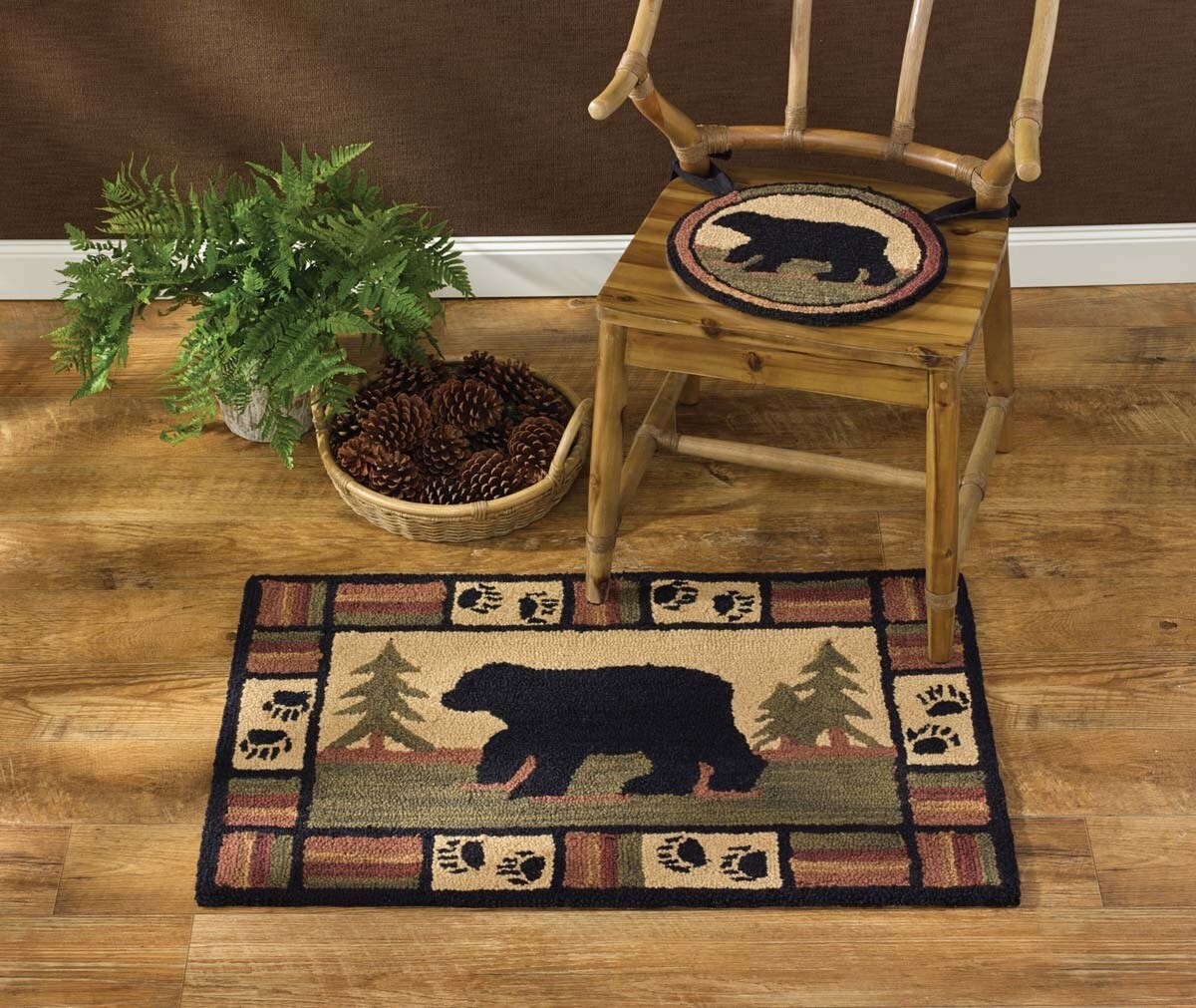 Bear Hooked Rug Primitive Country Cabin Lodge Farmhouse 2 x 3 ft