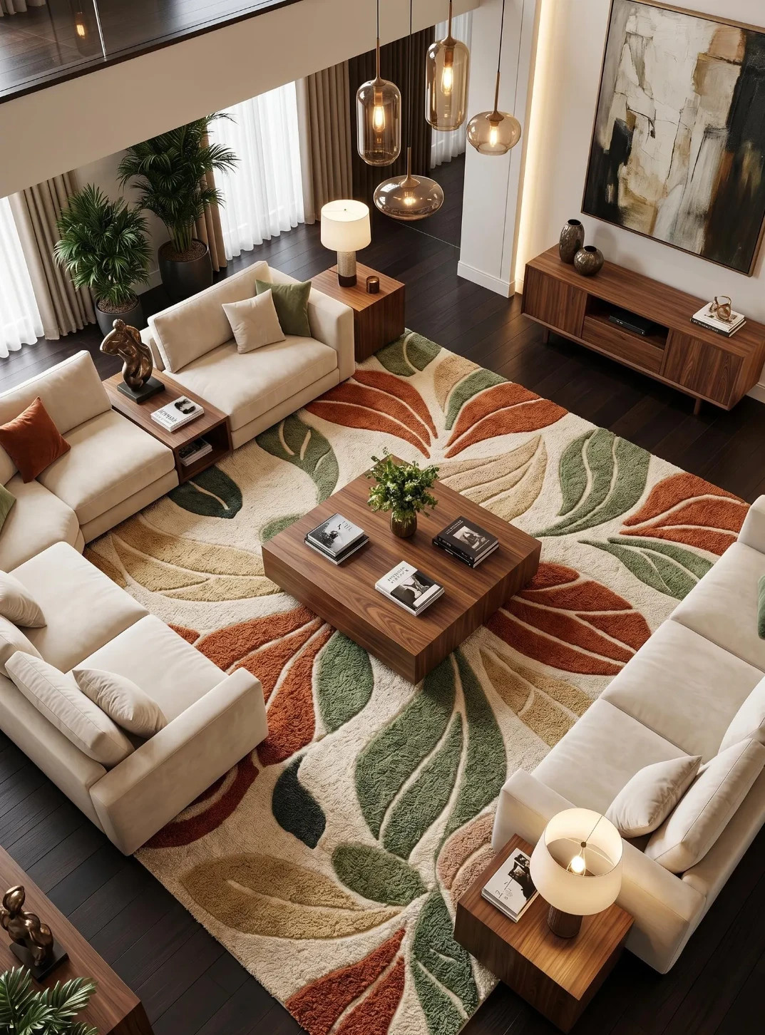Hand Tufted Wool Rug | Botanical Leaf Design, Boho Living Room Area Carpet
