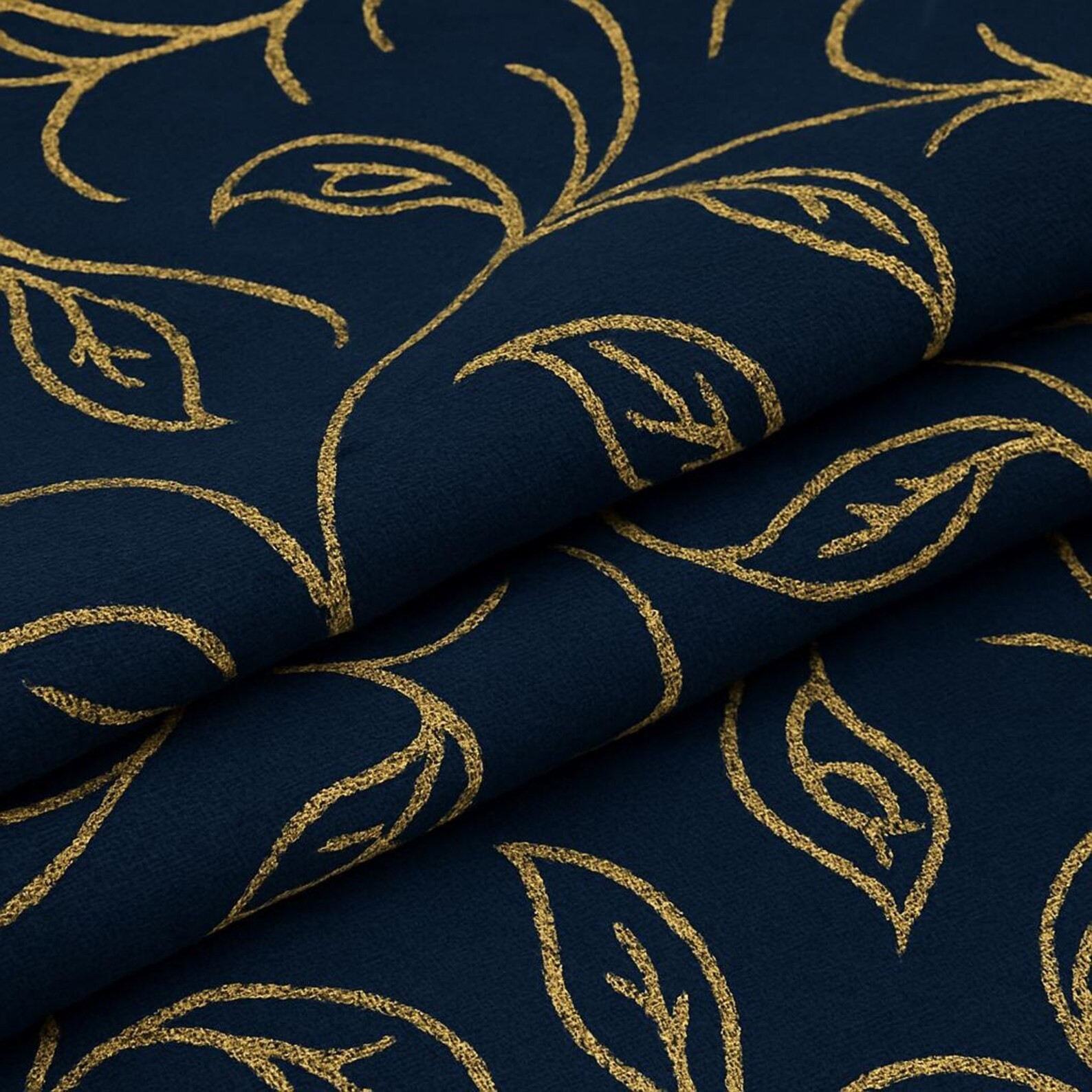 Hand-Tufted Wool Rug: Navy Blue & Gold Leaf, Artisan Home Decor