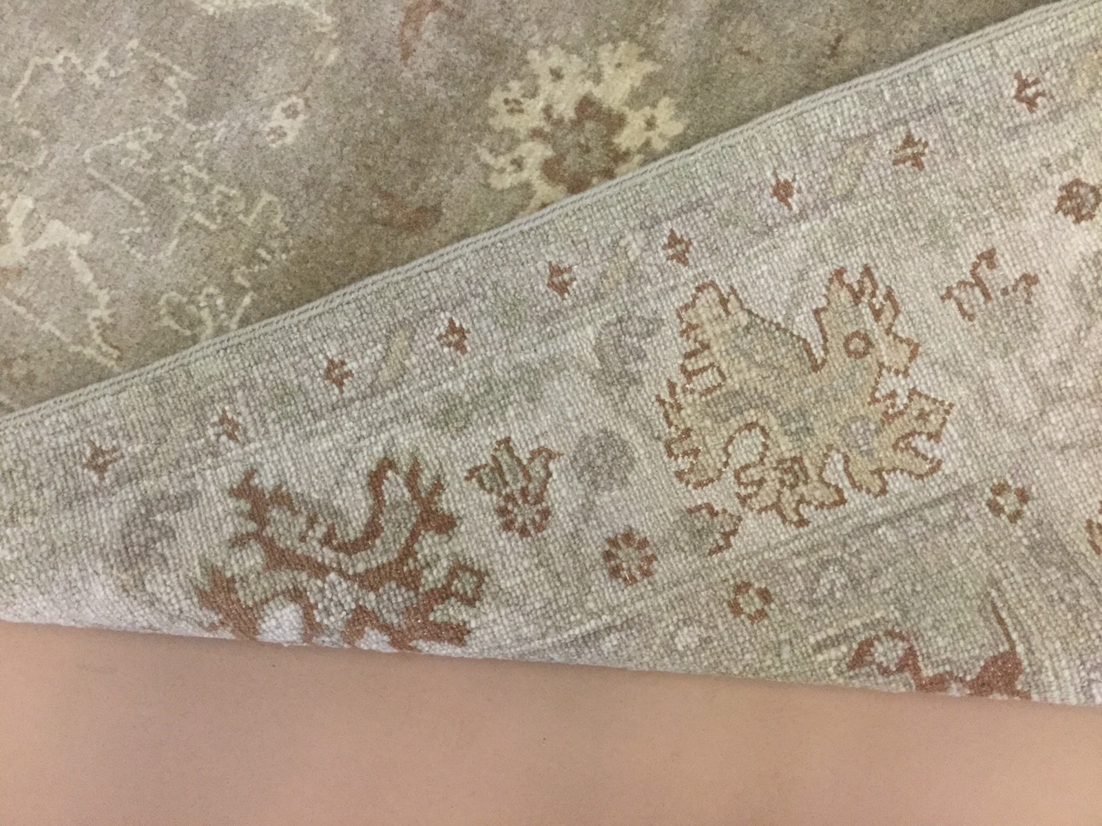 6′.3″ X 9′.3″ Soft Green Beige Fine Oushak Oriental Area Rug Hand Knotted Wool