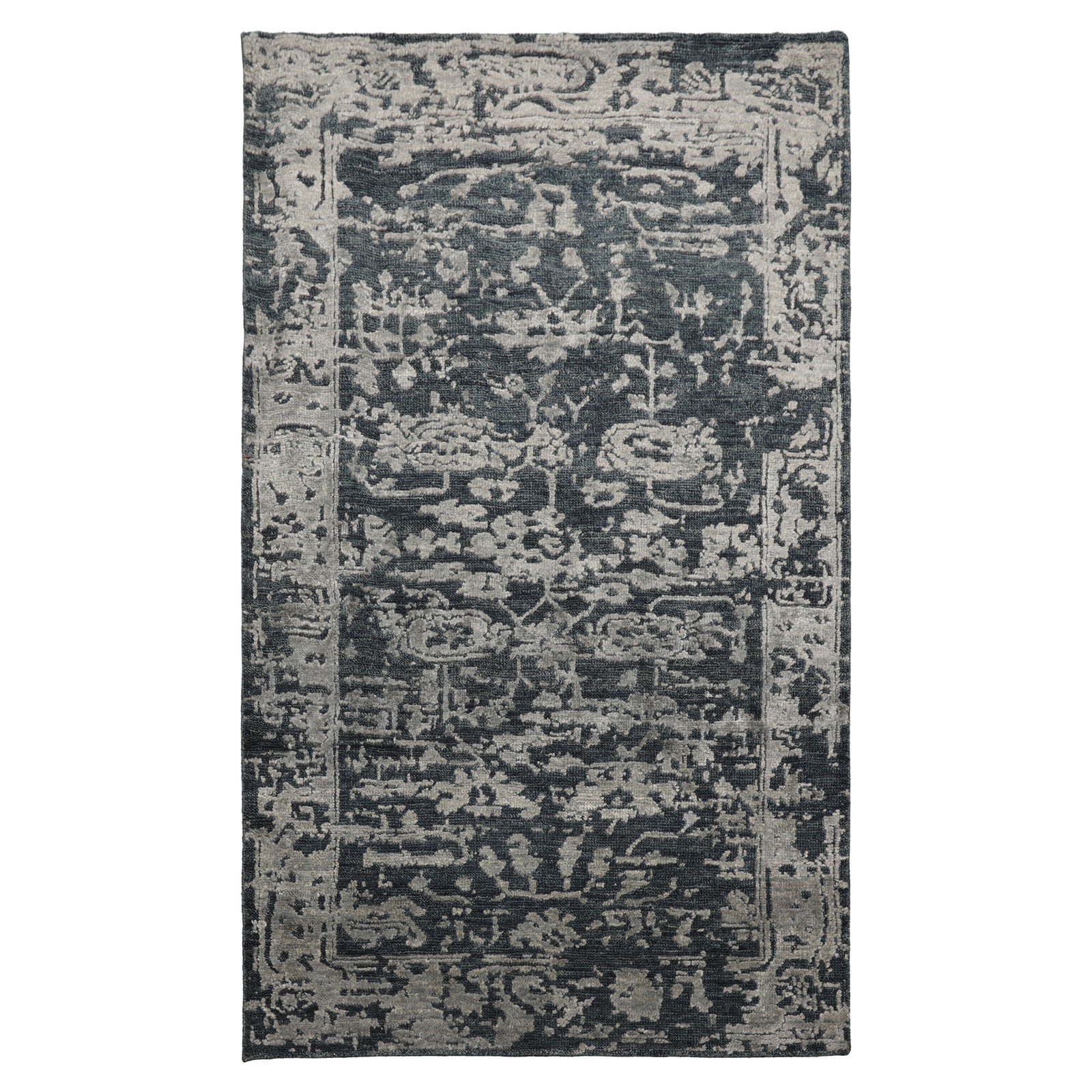 LoomBloom 3×5 Hand Knotted Wool & Silk Blue Tibetan Contemporary Area Rug