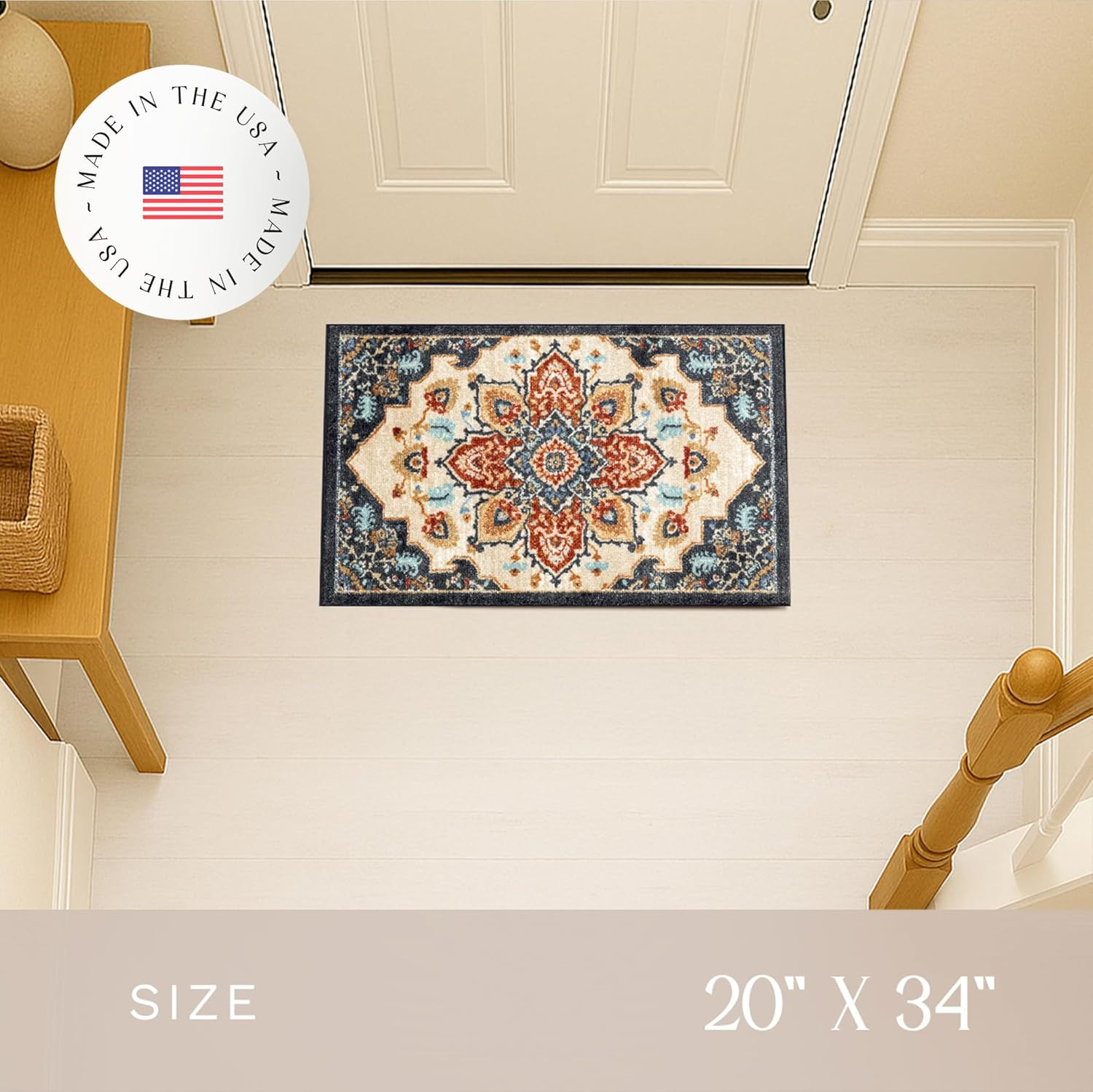 Ruby Oriental Area Rug – Made in USA – Washable, Non Slip Indoor Carpet for Entr