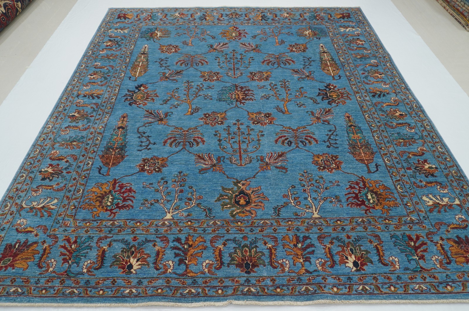 8×9 ft Blue Tree of Life Gabbeh Afghan Hand Knotted Wool Rug