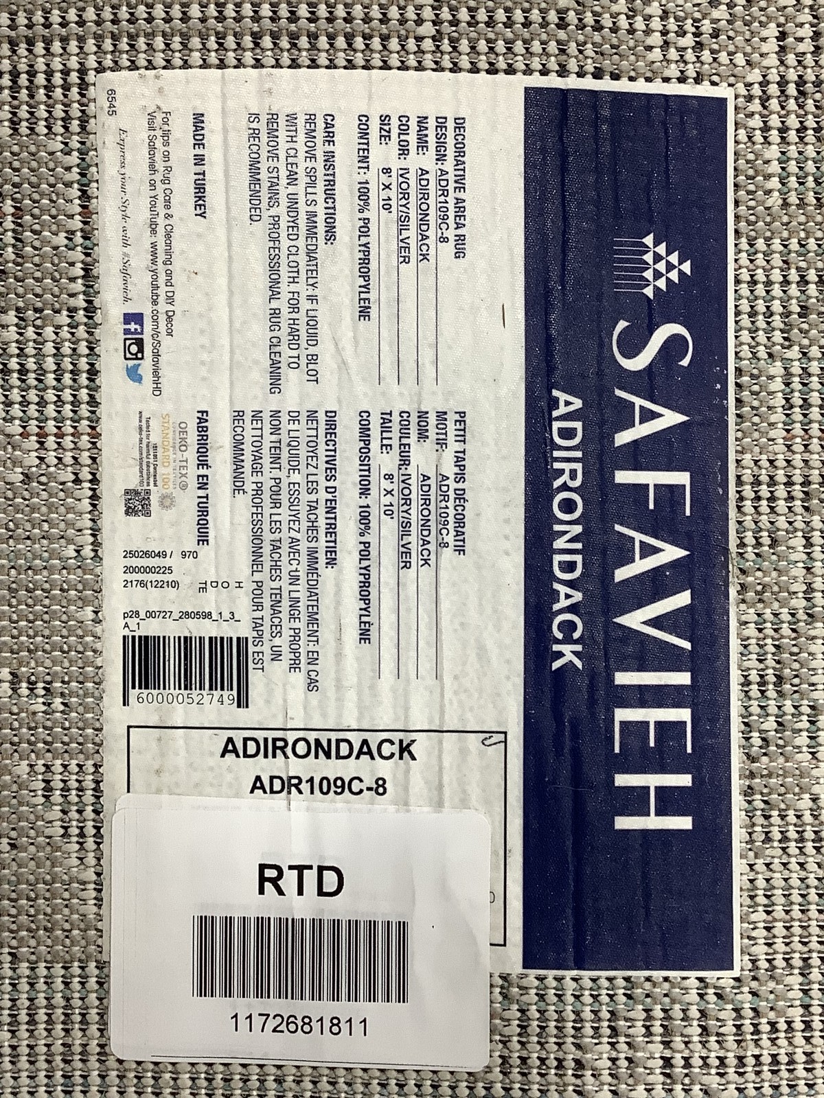 IVORY / SILVER 8′-0″ x 10′-0″ Back Stain Rug, Reduced Price 1172681811 ADR109C-8