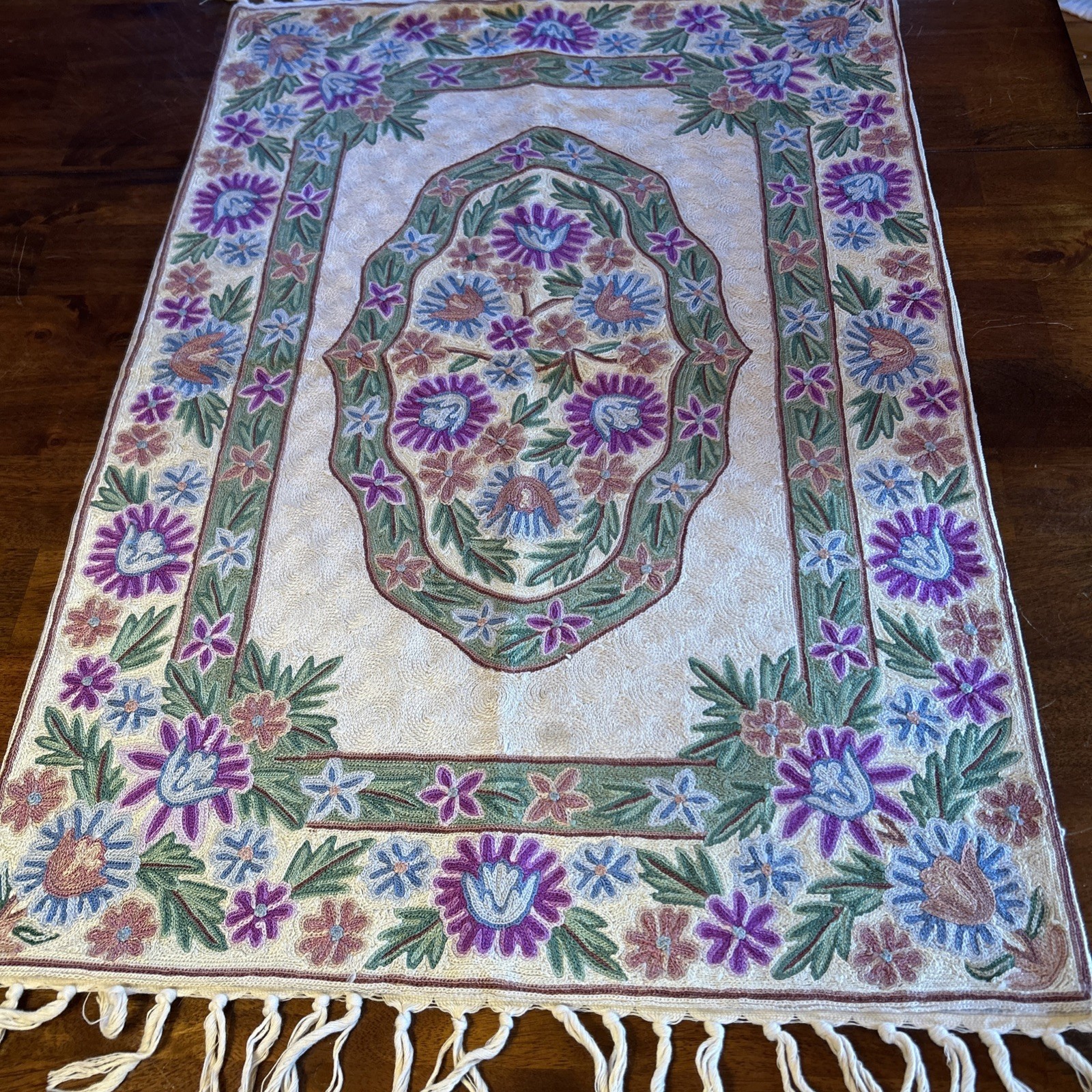 Chain Stitch Rug Made In India 2×3 Feet Purple And Blue Flowers