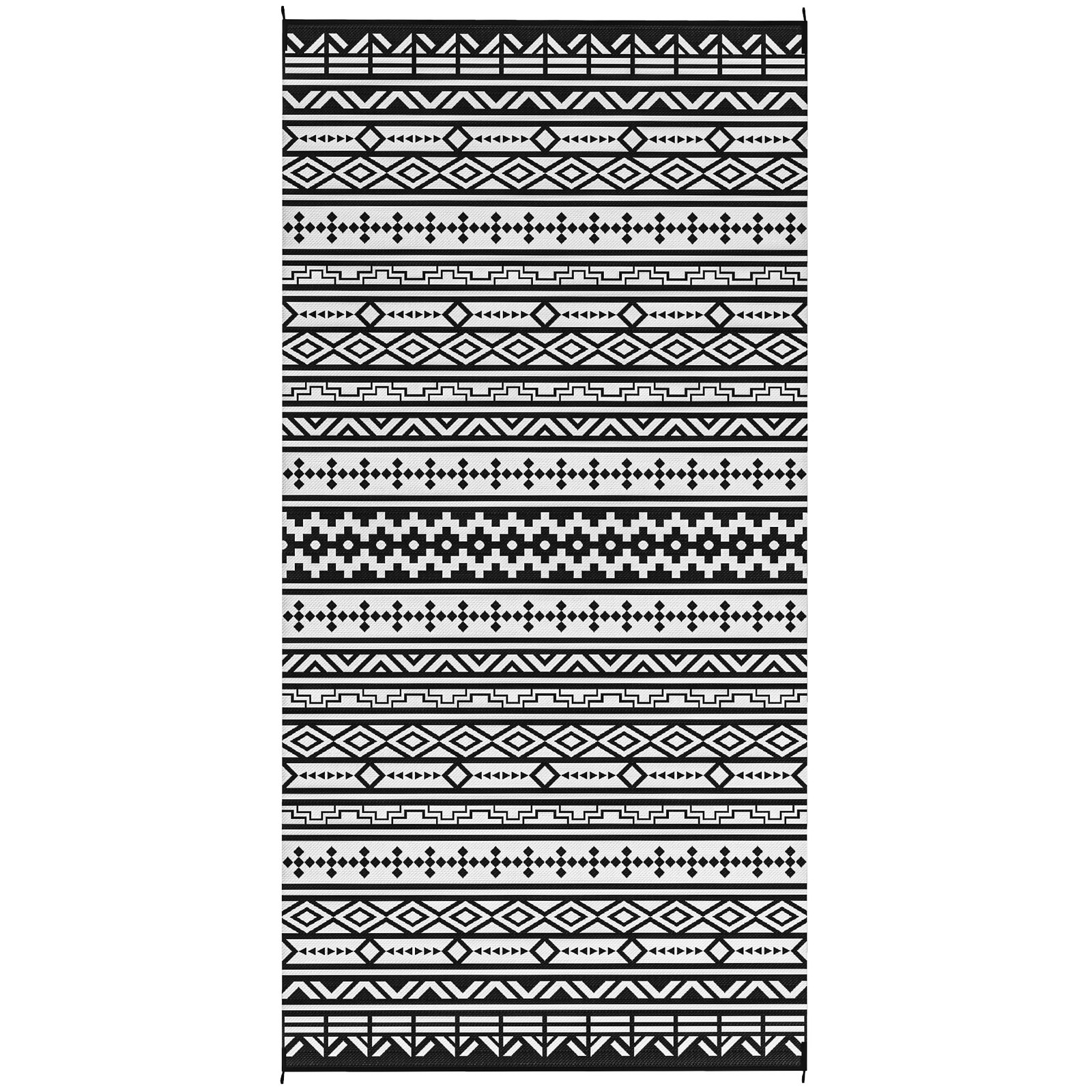 Black White Geometric Outsunny Outdoor Rug, 9′ x 18′ Plastic Straw
