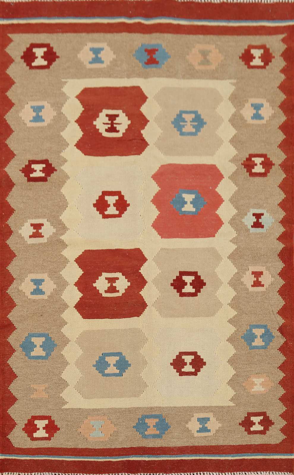 Tribal Hand-Woven Geometric Kilim Accent Rug 3×5 Nomadic Foyer Reversible Carpet