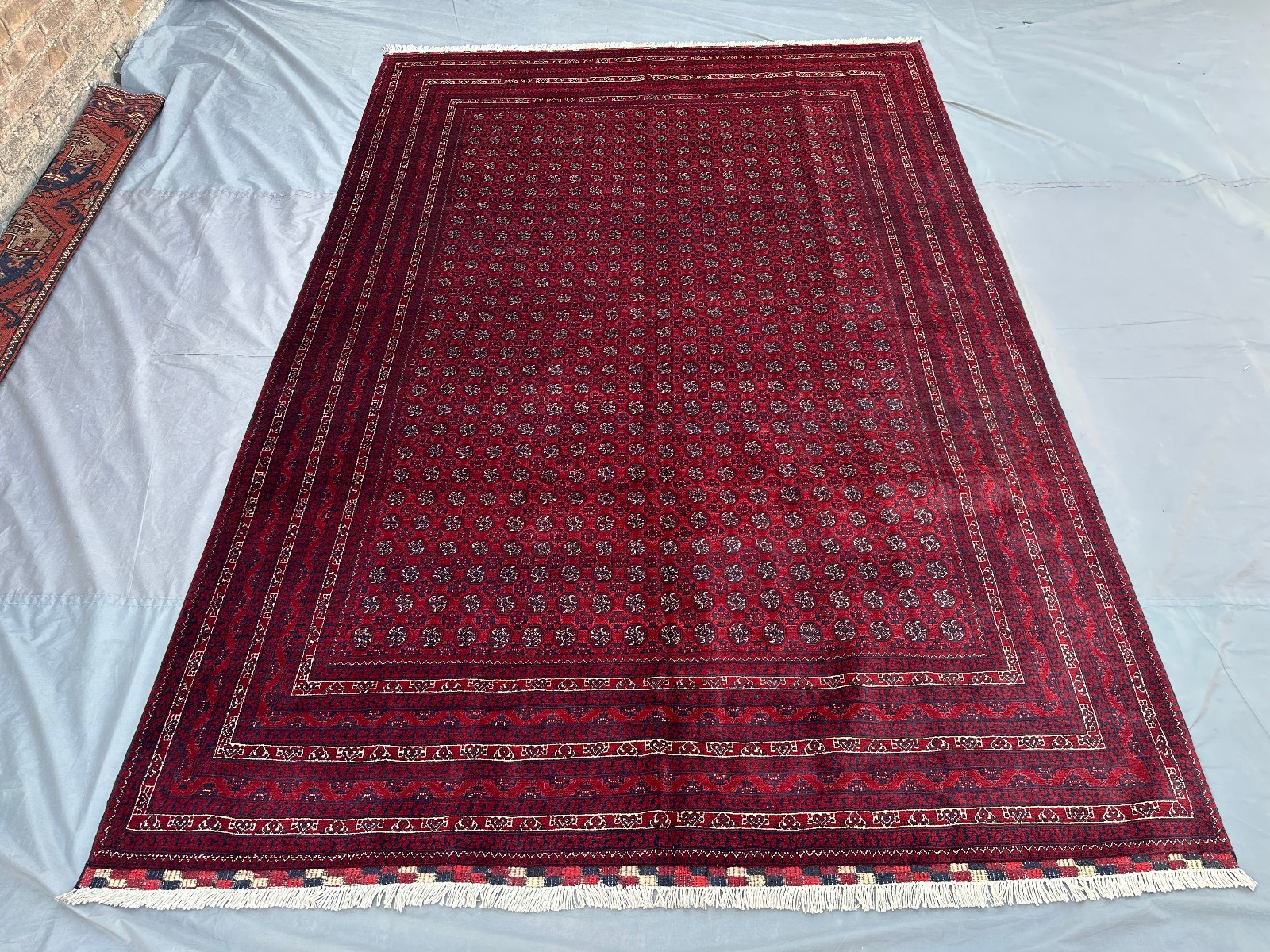 Fine Hand Knotted Khoja Roshani Rug 6’6 x 9’6 – Red Afghan Wool Carpet Bokhara