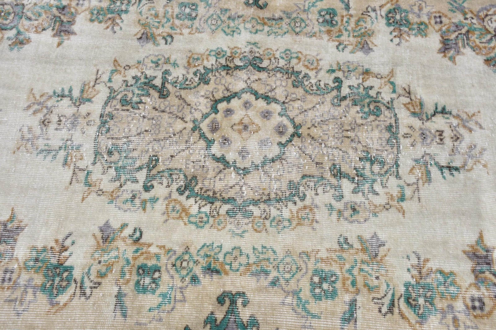 Turkish Vintage Area Rug 4,4×7 ft, Gray Blue Handmade Wool Rug