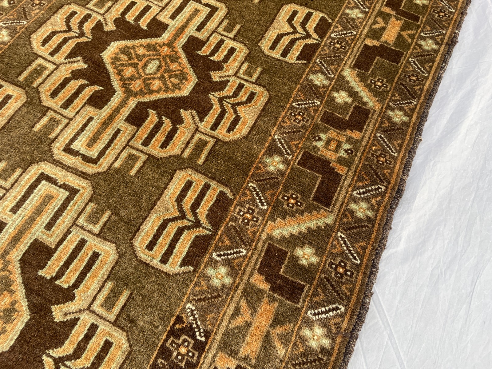 2×5 Vintage Terracotta Baluchi Rug Handmade Tribal Wool Carpet Geometric Afghan