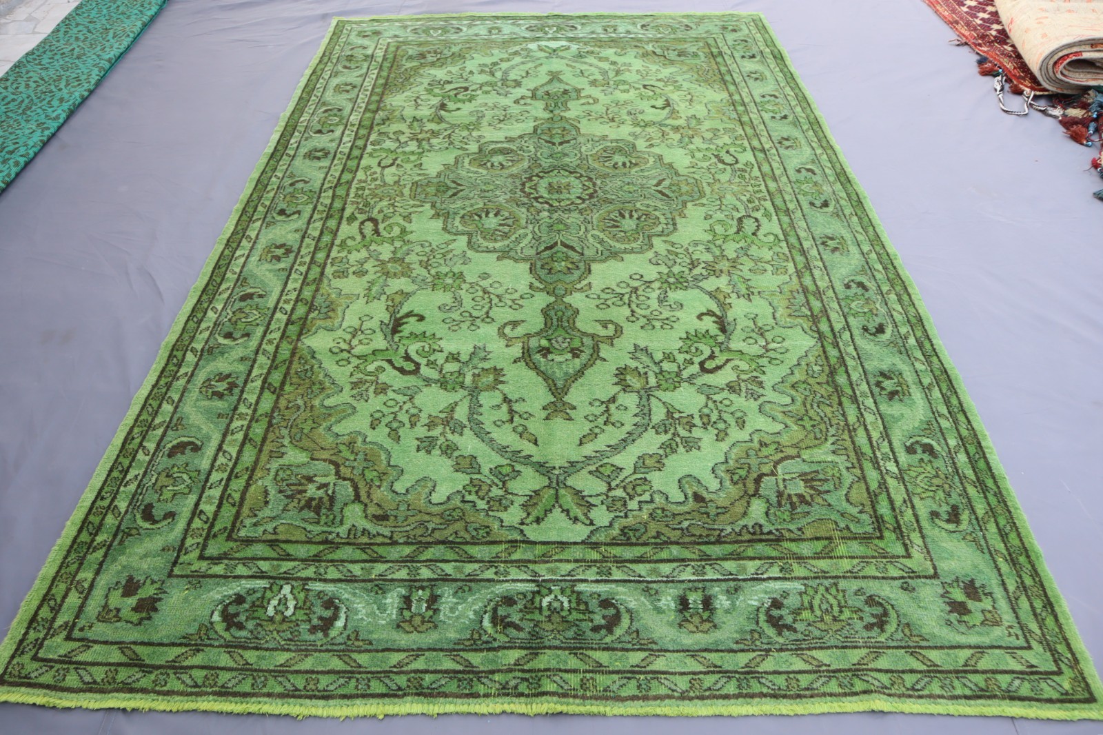 Green Overdyed Caucasian Rug 6’4×9’10 ft – Afghan Handmade Soft Pile Wool Rug