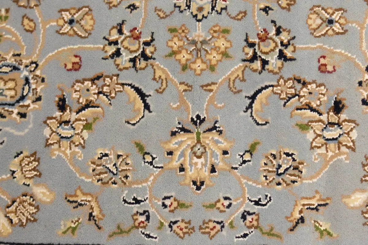 Handmade Indo-Nain Oriental Rug Light Blue Floral Carpet Entryway Foyer 4X6 ft