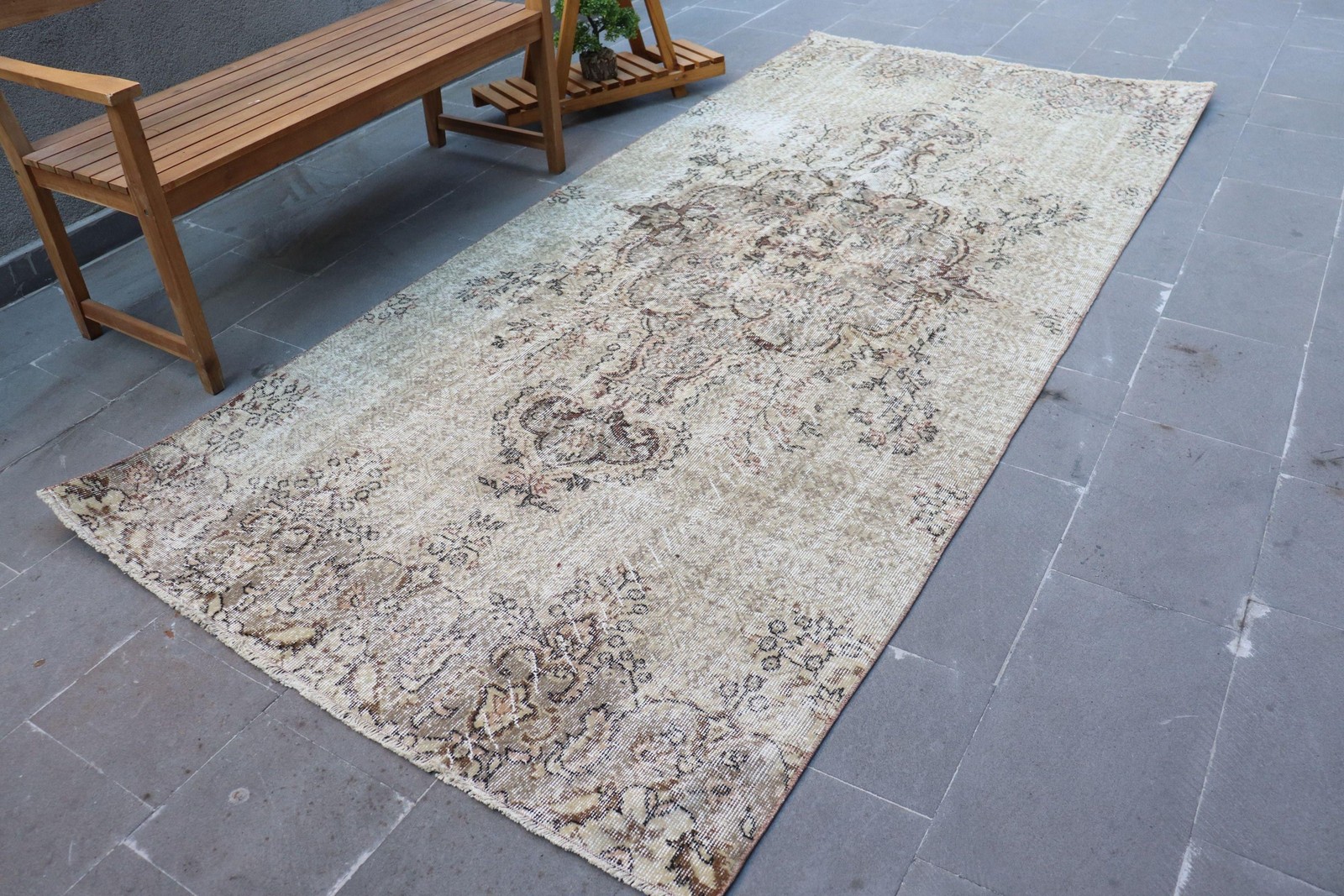 Turkish Vintage Rug, 4,6×10,2 ft Rug, Brown Gray Floral Wool Rug