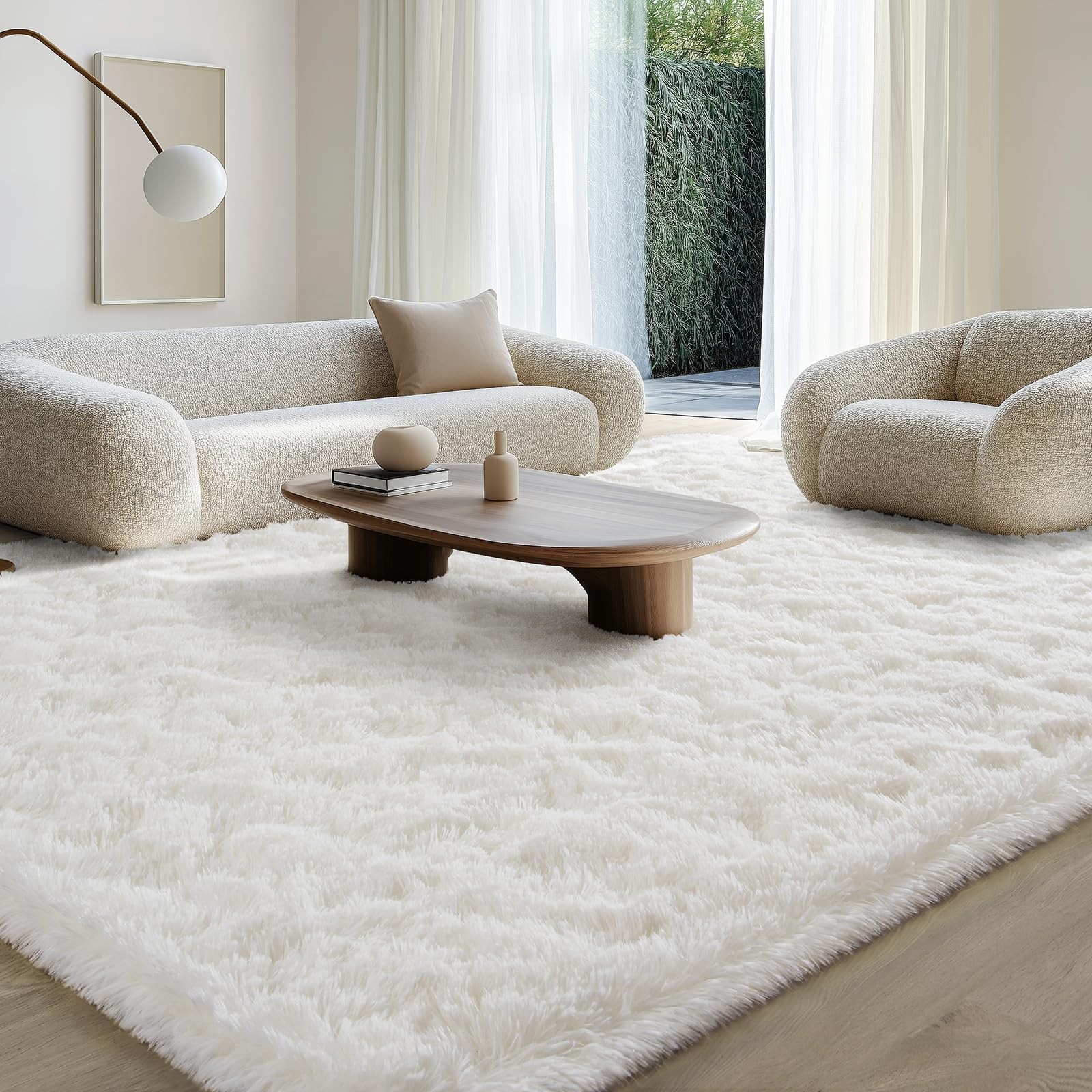 Fluffy Rugs for Living Room 6×9 Cream White, Washable Large Area Rugs for Bed…