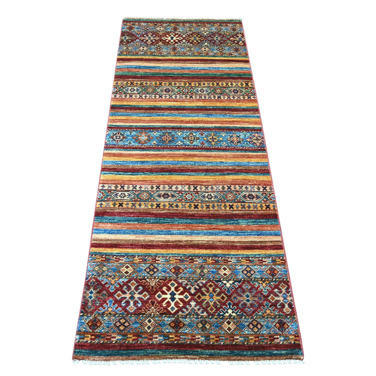 2’6″x6’7″ Colorful Super Kazak Khorjin Design Hand Knotted Wool Runner Rug 21413