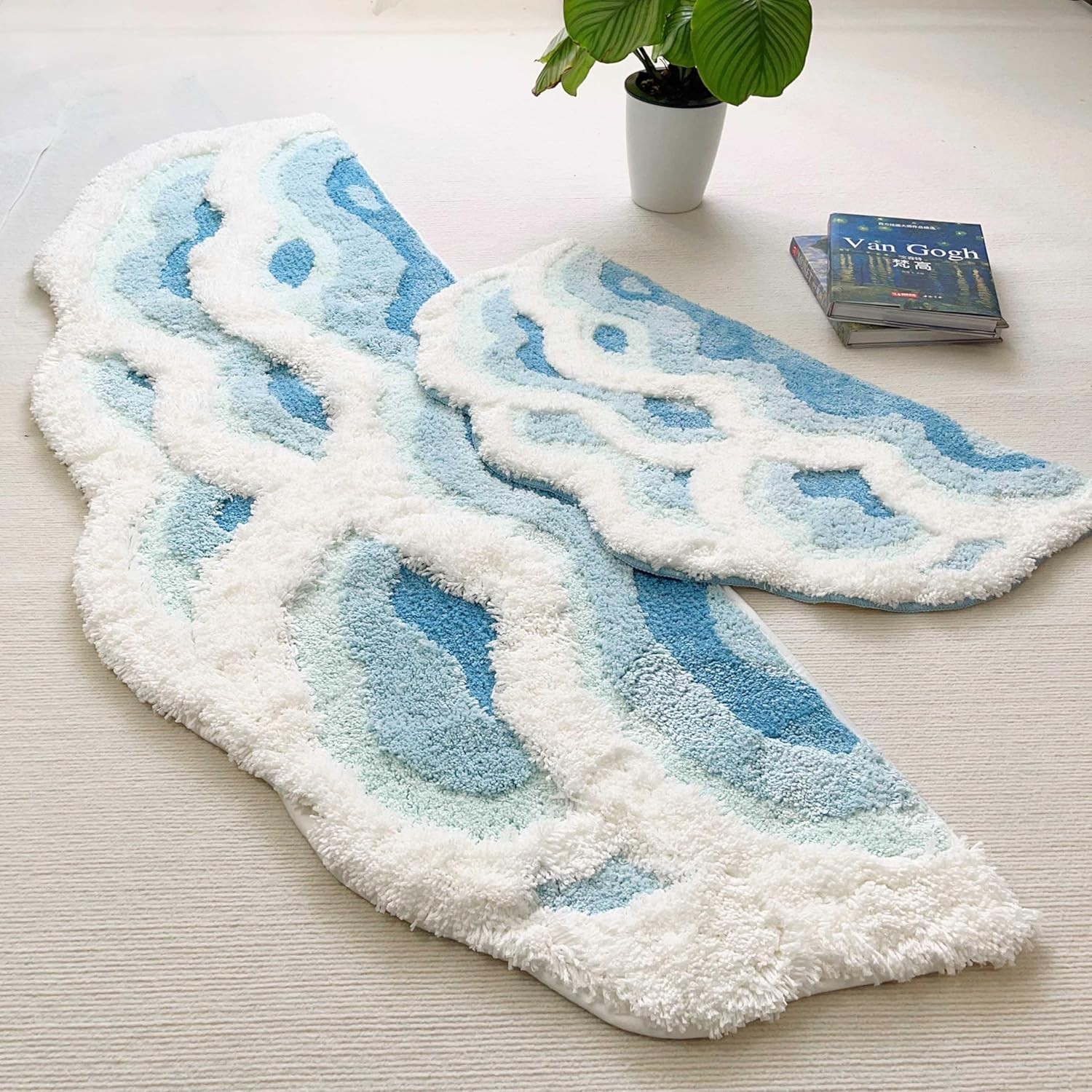 Elegant 3D Wave Moss Navy Blue Bath Rug 20″×36″ – Non-Slip & Washable