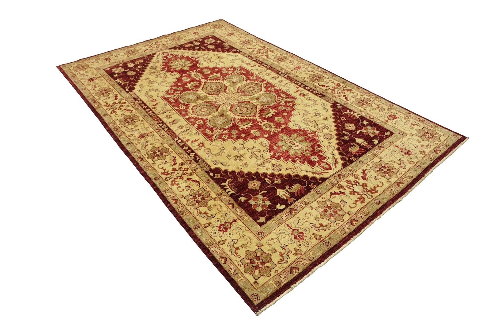 Afghan Chobi Ziegler Carpet Hand-knotted 200×300 Beige Medallion Wool