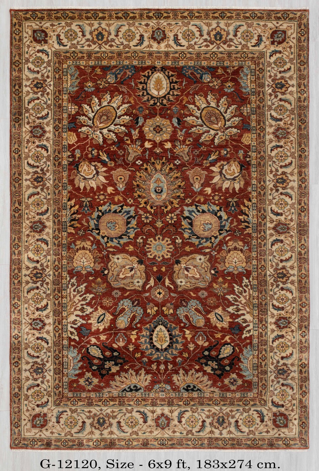 Rust Cream Vintage Reproduction Fine Density Soft Hand Knotted Wool Custom Rug