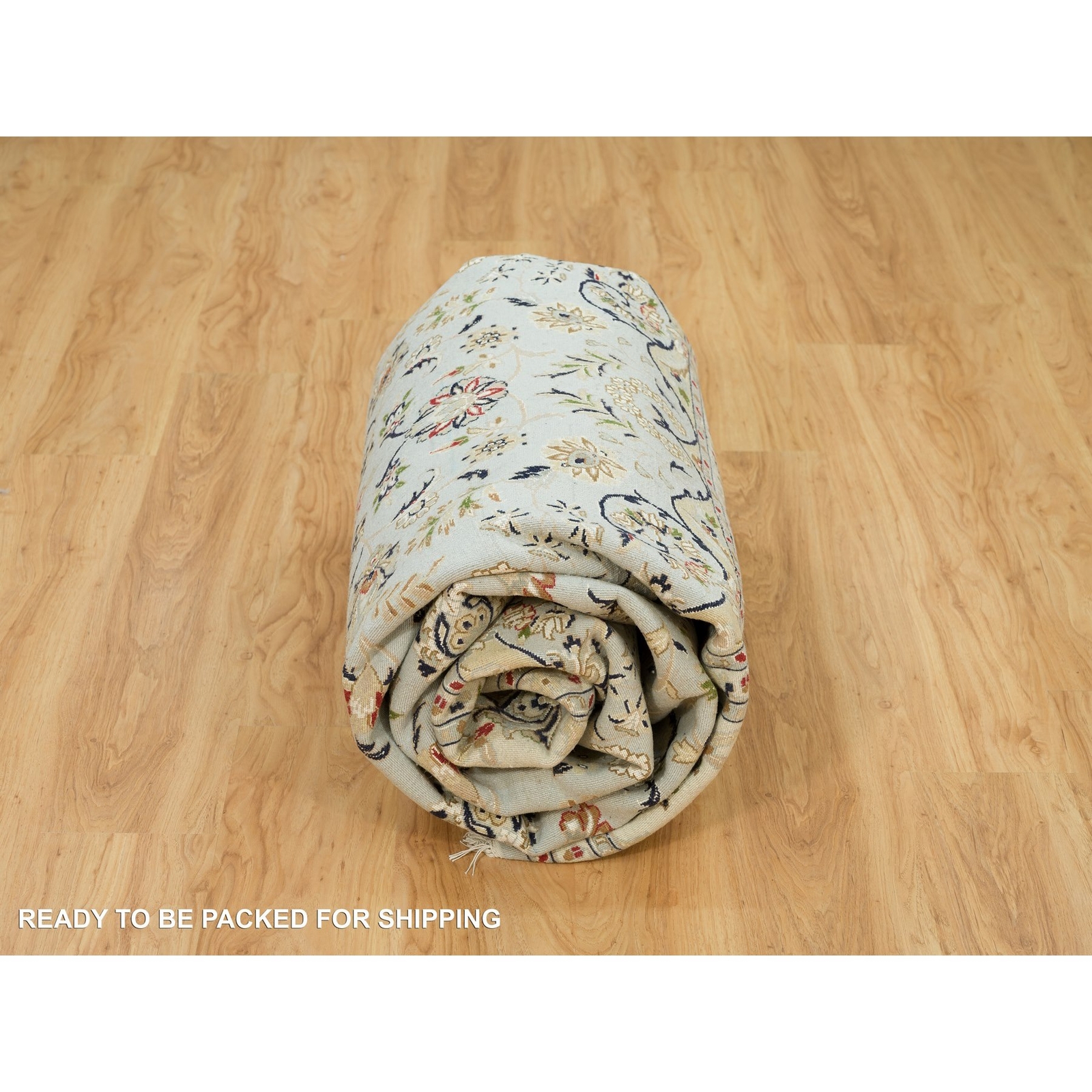 7’7″x9’9″ Celeste Blue Nain Design 250 KPSI Hand Knotted Square Rug R90319