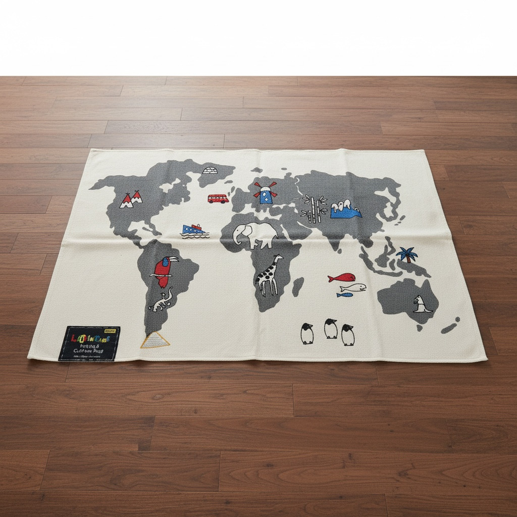 Little Feet Kids World Map Rug | Cotton Woven-Children’s Bedroom Play Mat | NEW