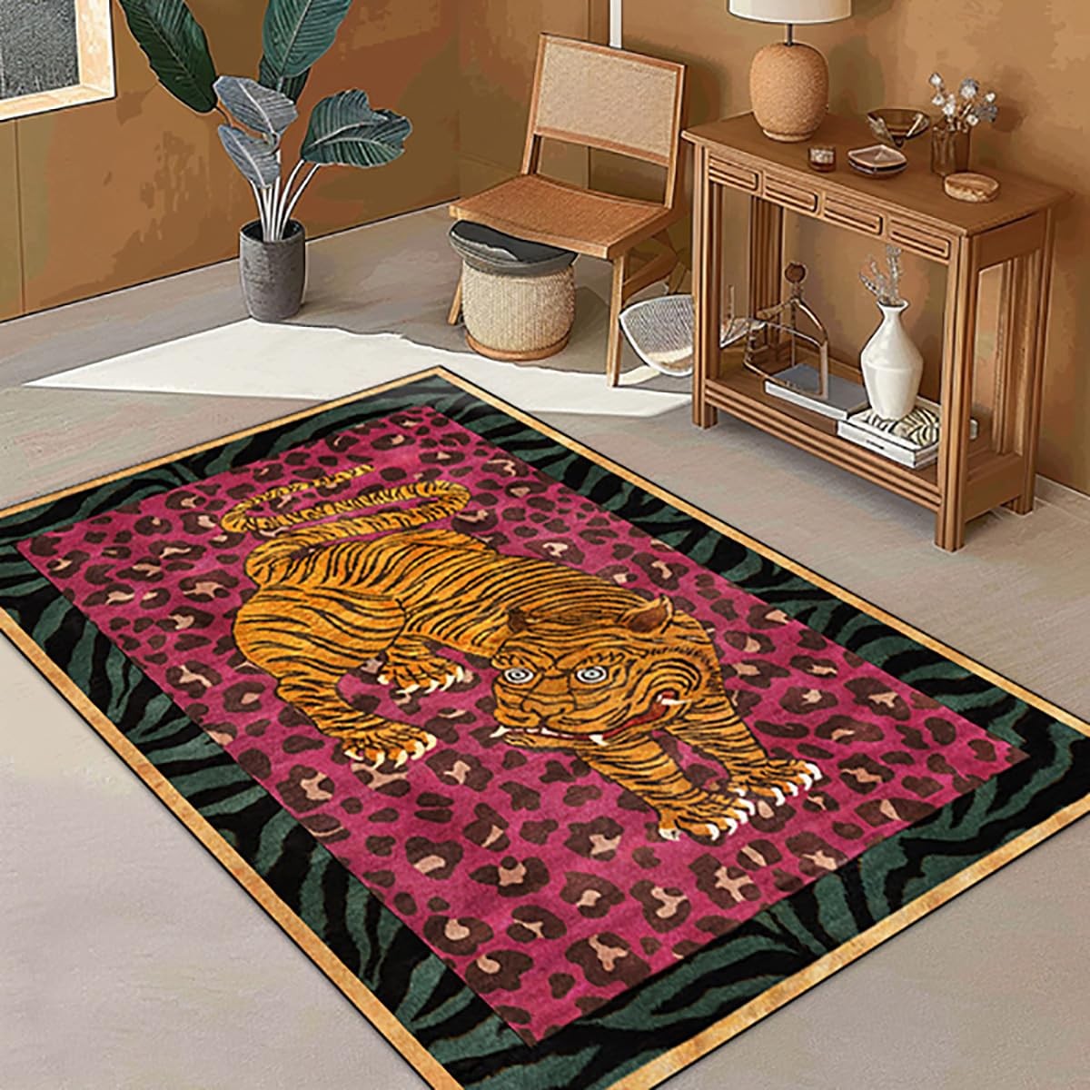 Boho Animal Print Area Rug Leopard Print Rug 2×3 ft Small Tiger Rug for Bathr…