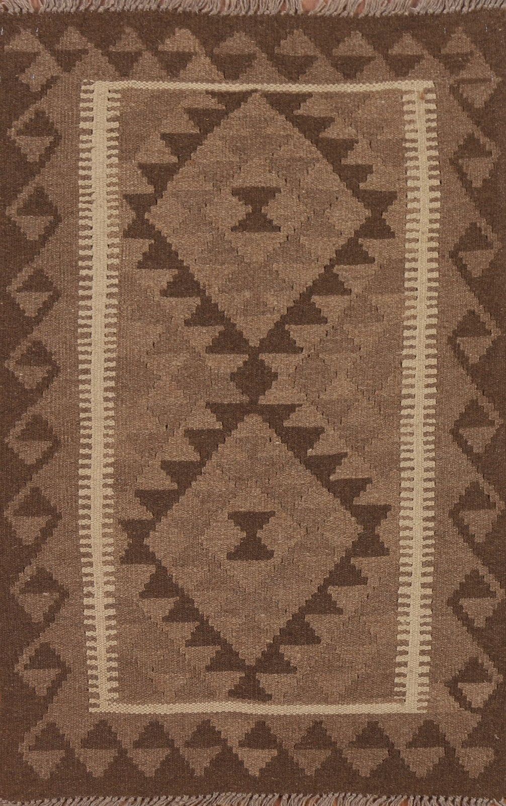 Brown Wool Kilim Accent Rug Reversible Hand woven South Western Carpet 3×4