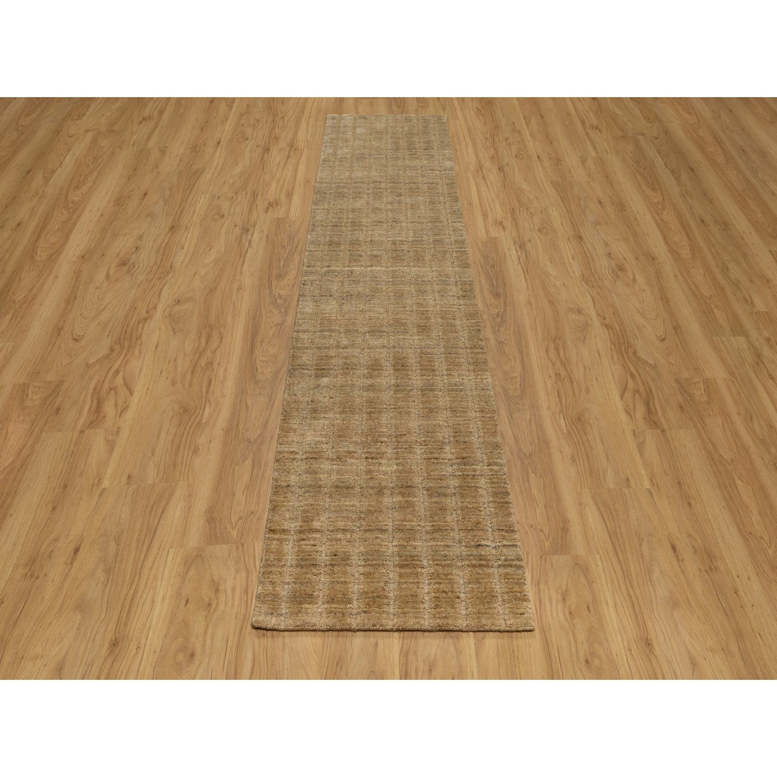 2’7″x10′ Brown Natural Wool Vertical Stripes Design Hand Loomed Runner Rug 92157