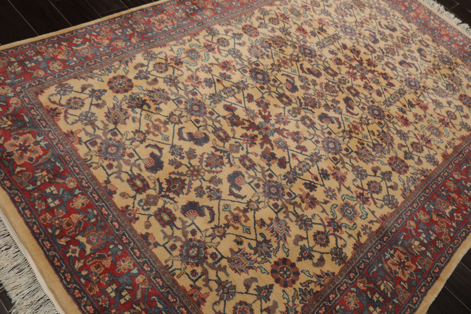 6×9 Hand Knotted Wool Ivory Heraati Traditional Floral Silky Sheen Rug