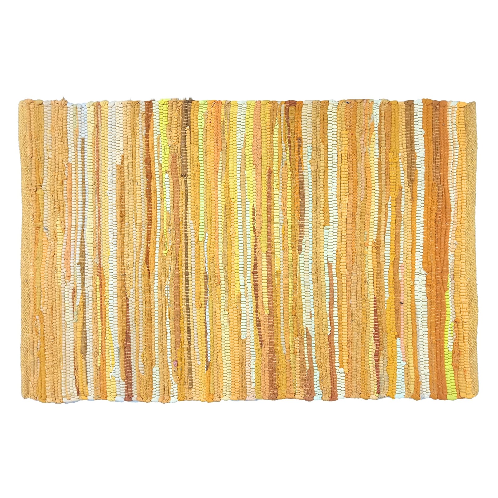 100% Cotton Hand Woven Tonal Chindi Rag Rug 2’x3′ – Mustard, Recycled Reversi…